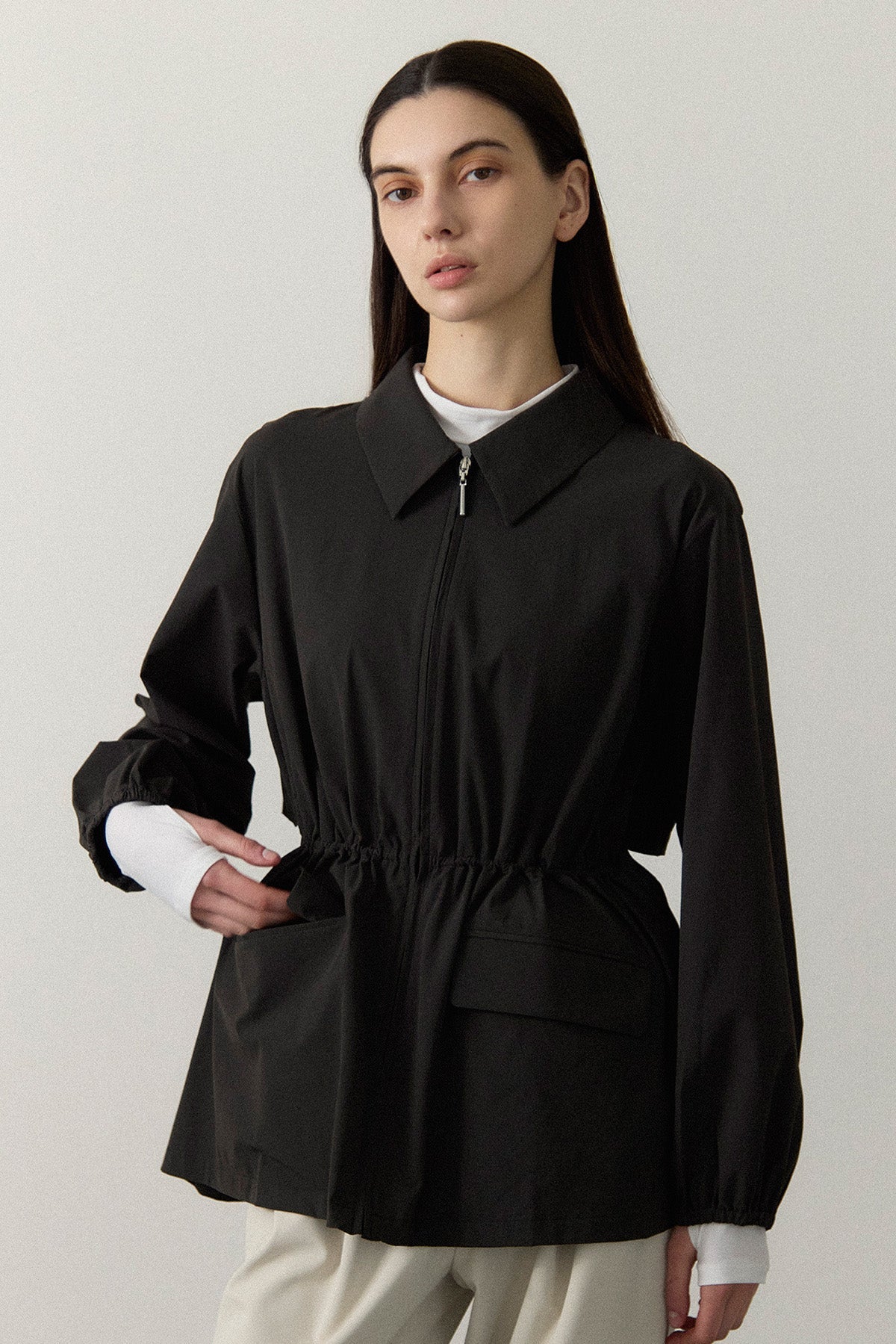 DRAWSTRING LIGHT JACKET - Charcoal