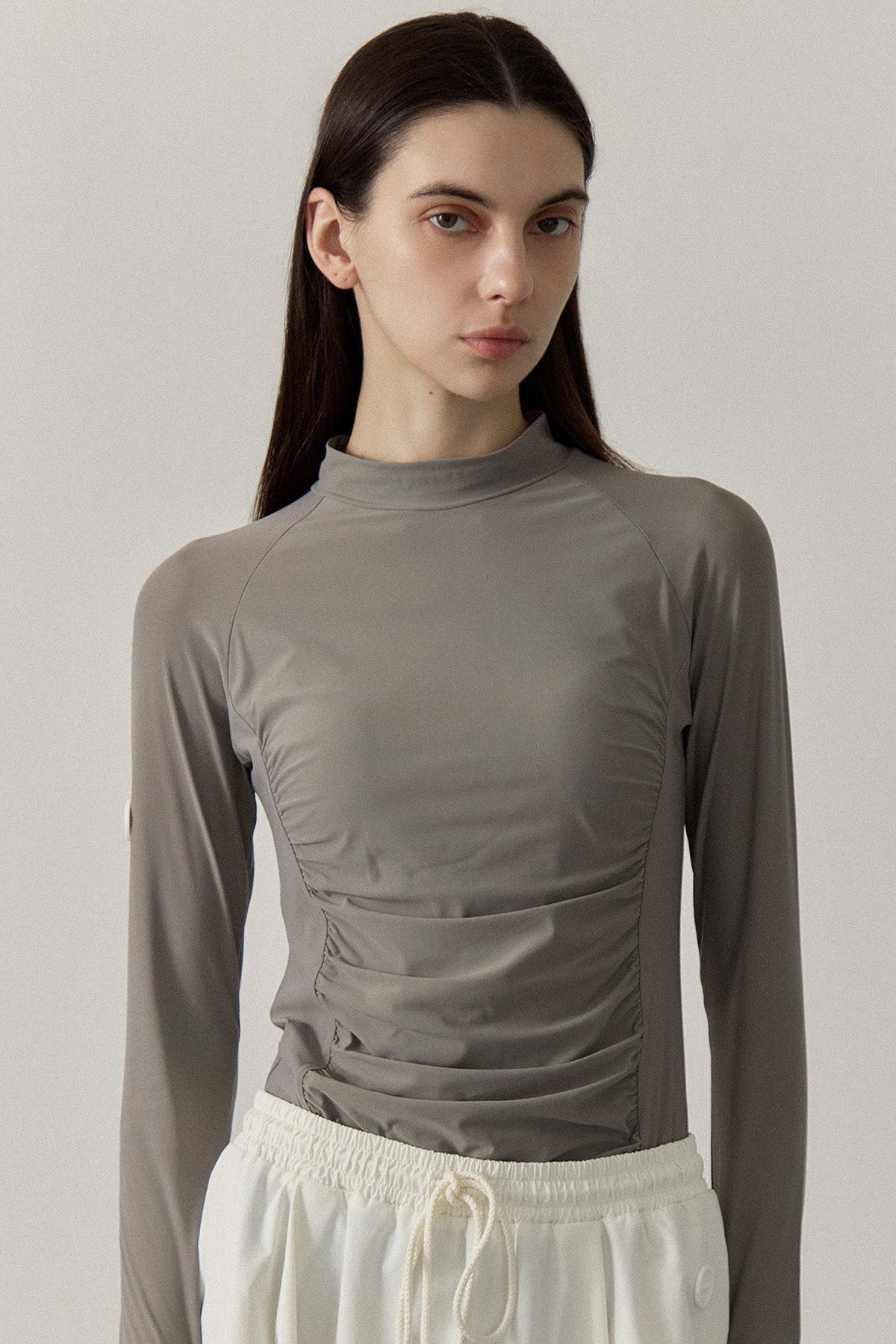 MOCKNECK GATHER TOP - Gray