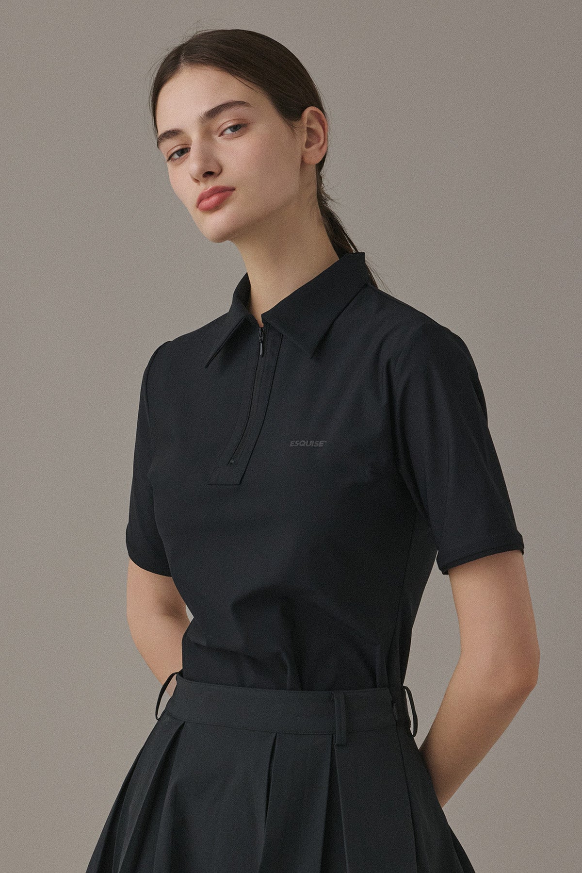 MODERN ZIP POLO - Black