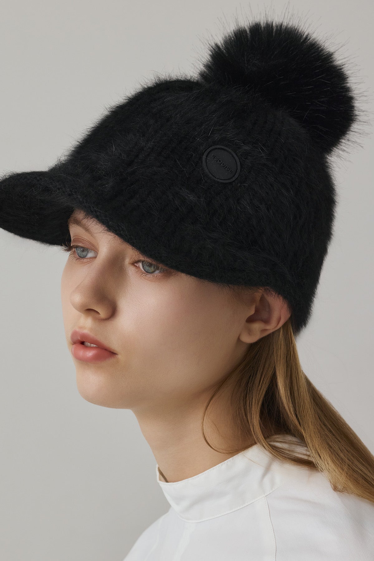 WARM KNIT FUR HAT - Black