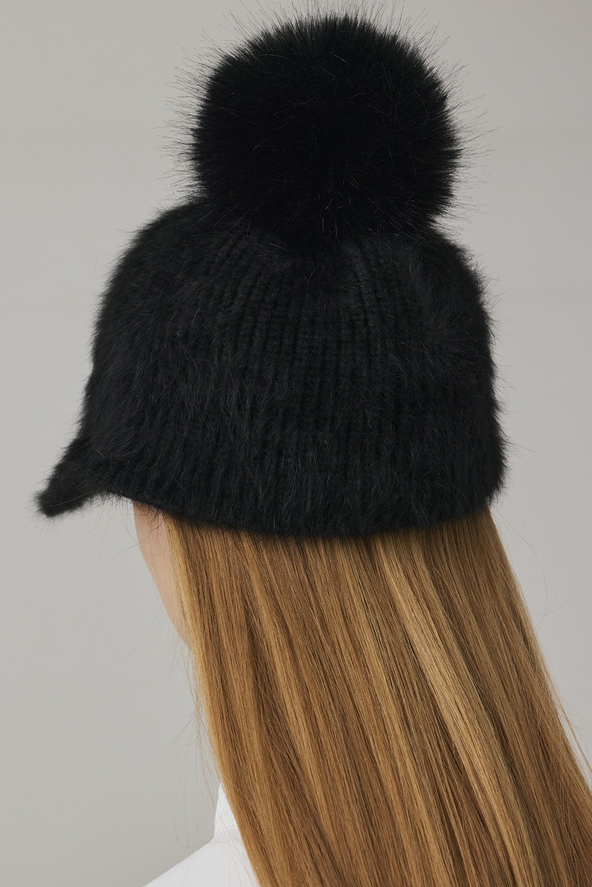 WARM KNIT FUR HAT - Black
