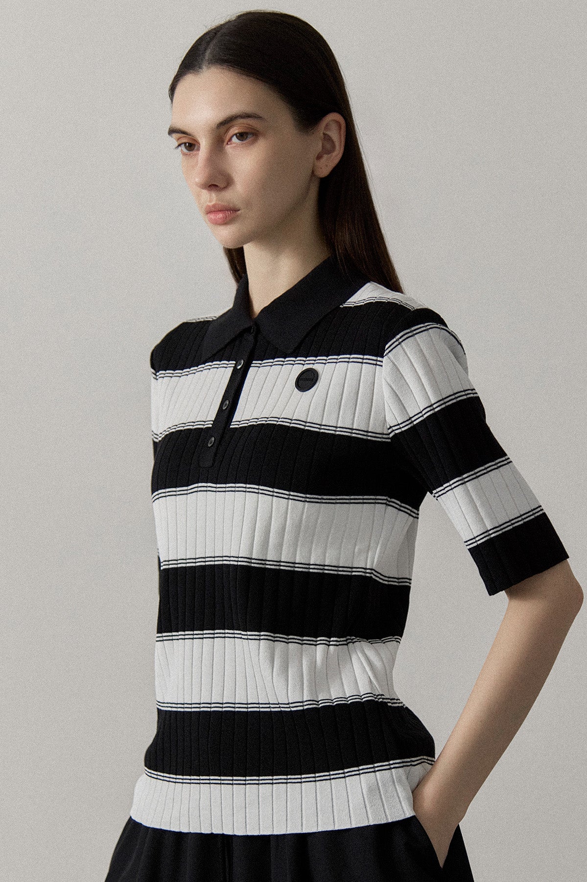 ORGANIC COTTON KNIT POLO - Black x White