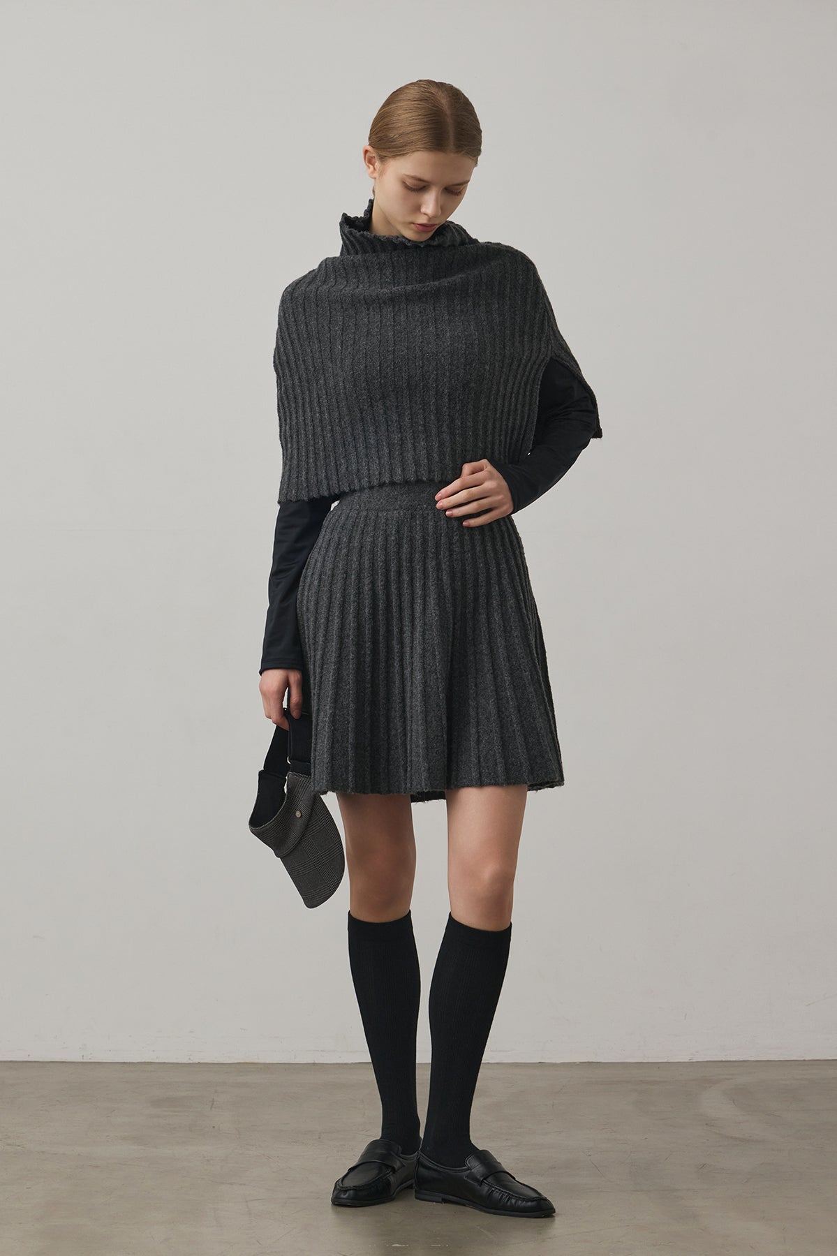ECO-KNIT PLEATS SKIRT - Gray