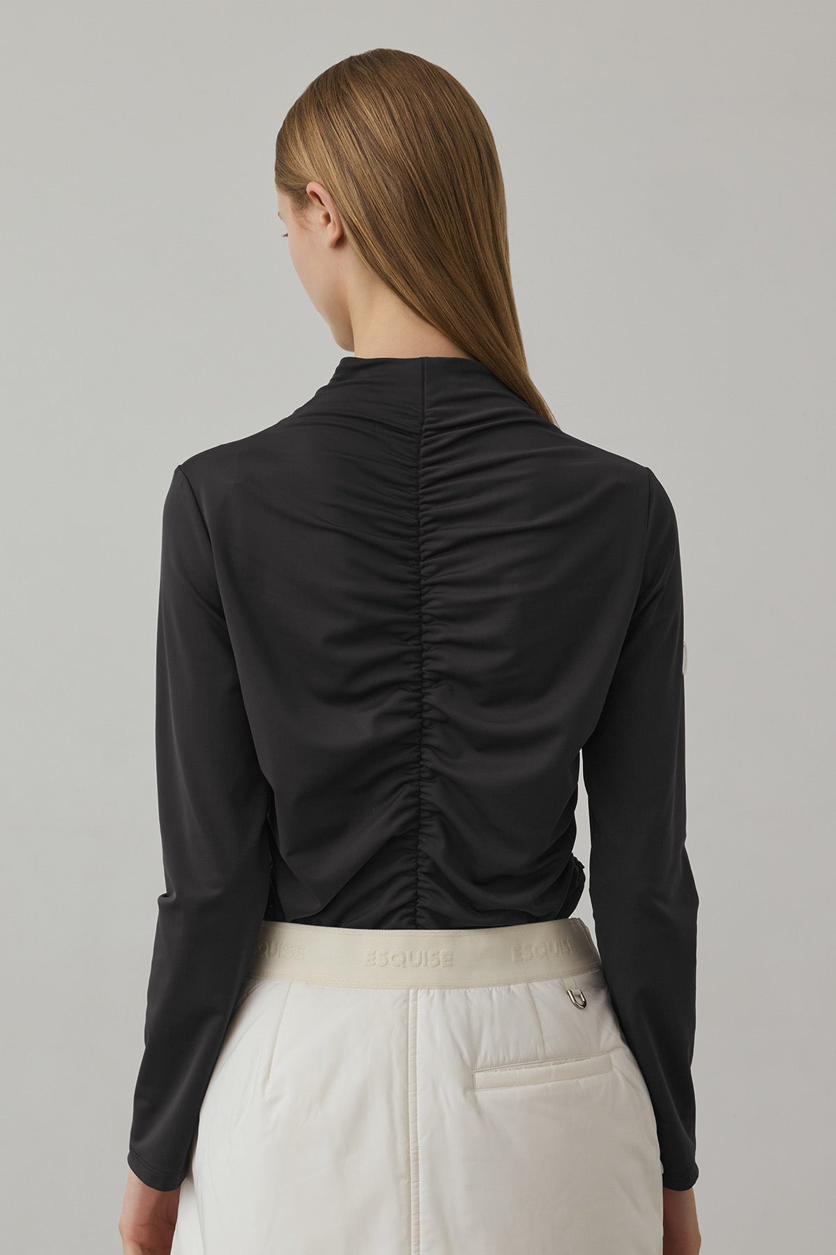 GATHER STRETCH TOP - Black