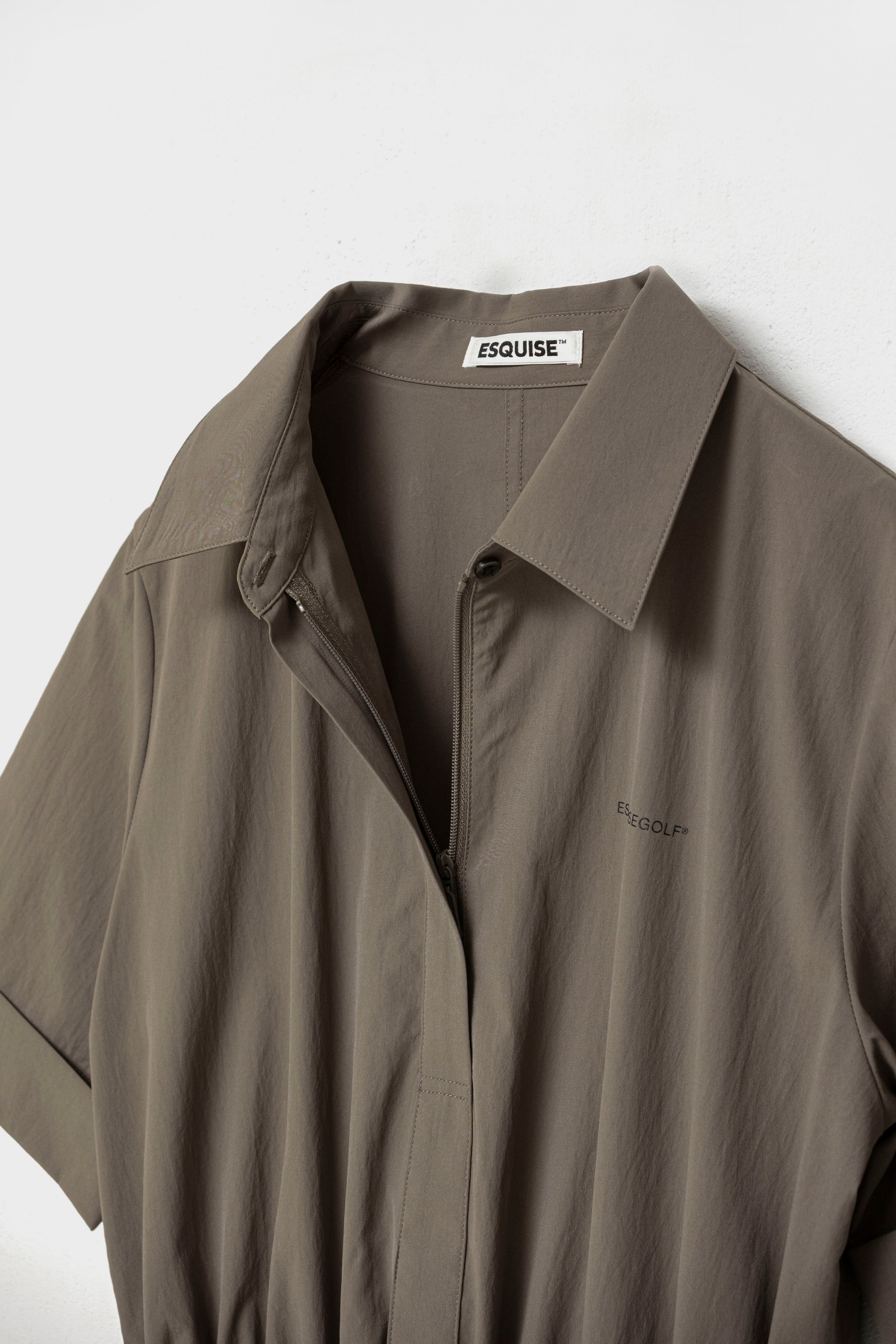 DRAWSTRING SHIRT DRESS - Brown