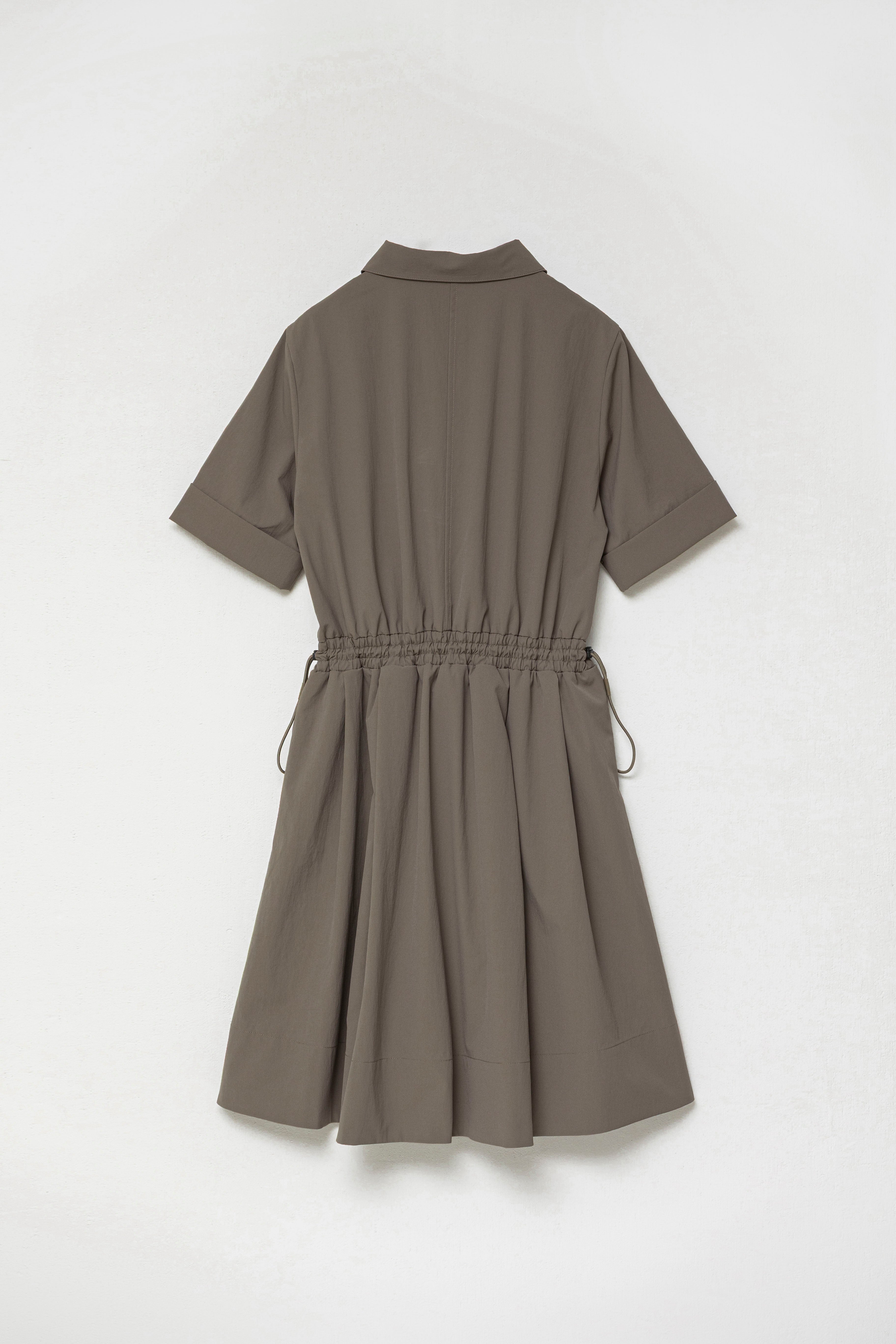 DRAWSTRING SHIRT DRESS - Brown