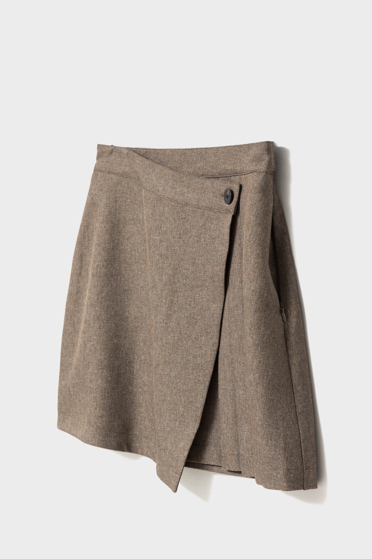 SIDE PLEATS TWILL SKIRT - Brown