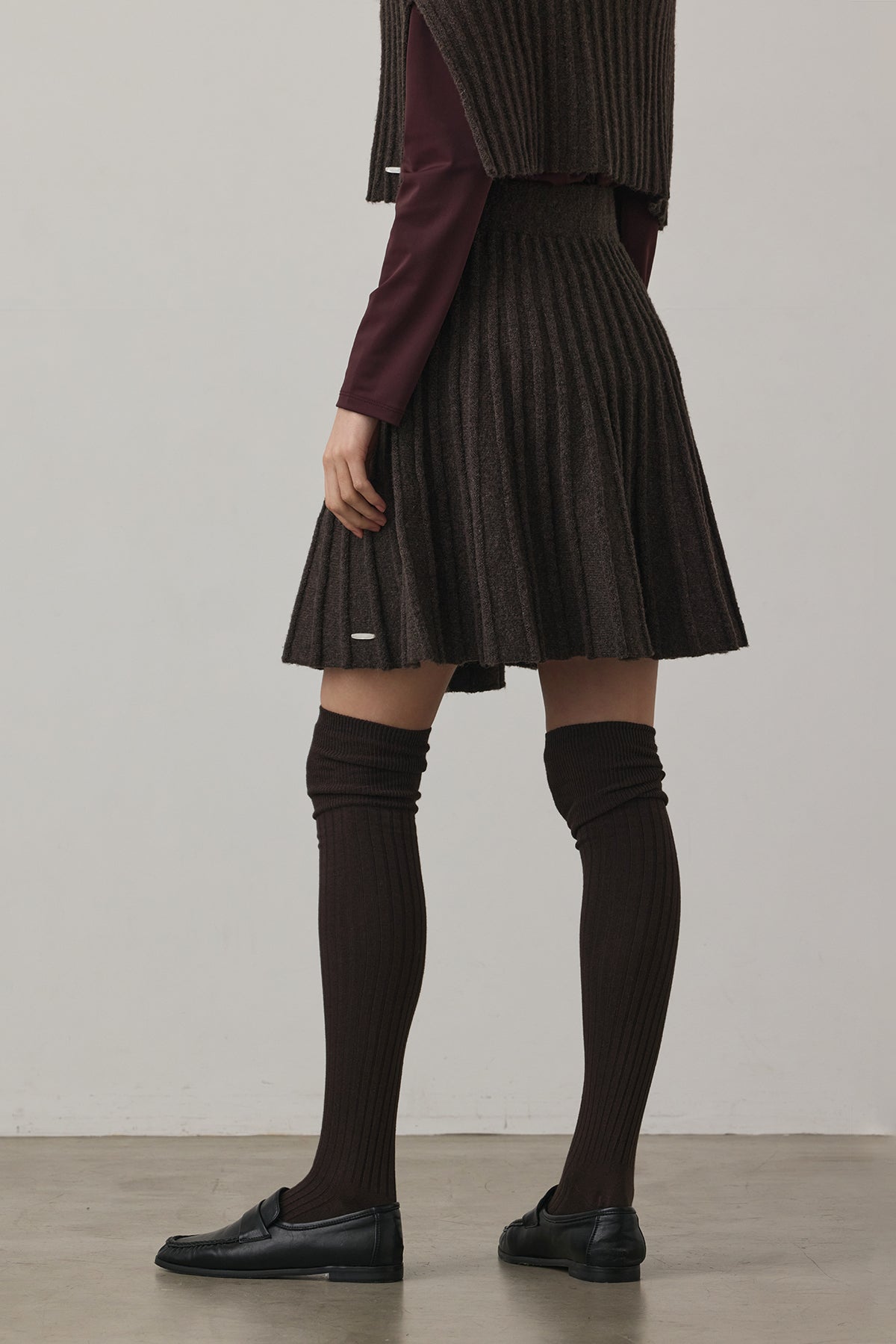 ECO-KNIT PLEATS SKIRT - Brown