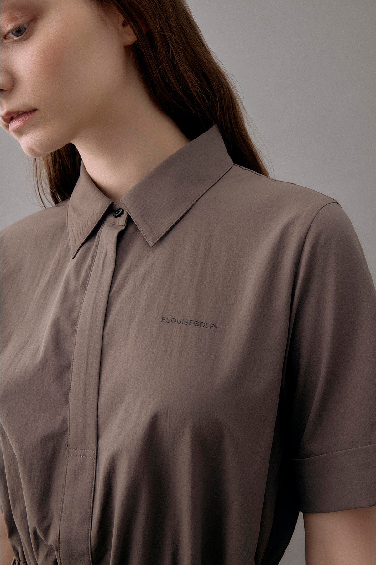 DRAWSTRING SHIRT DRESS - Brown