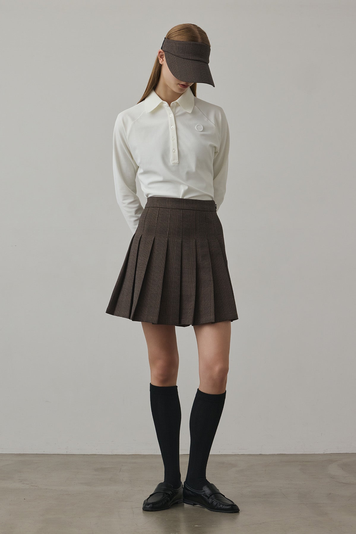 GLEN CHECK PLEATS SKIRT - Brown