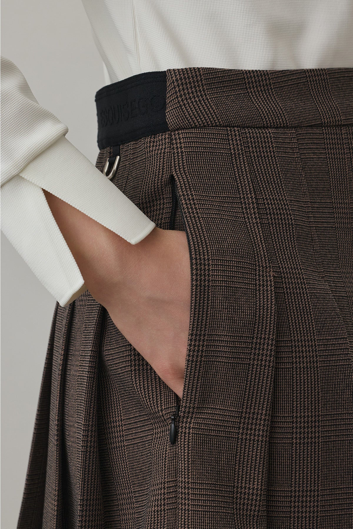 GLEN CHECK PLEATS SKIRT - Brown
