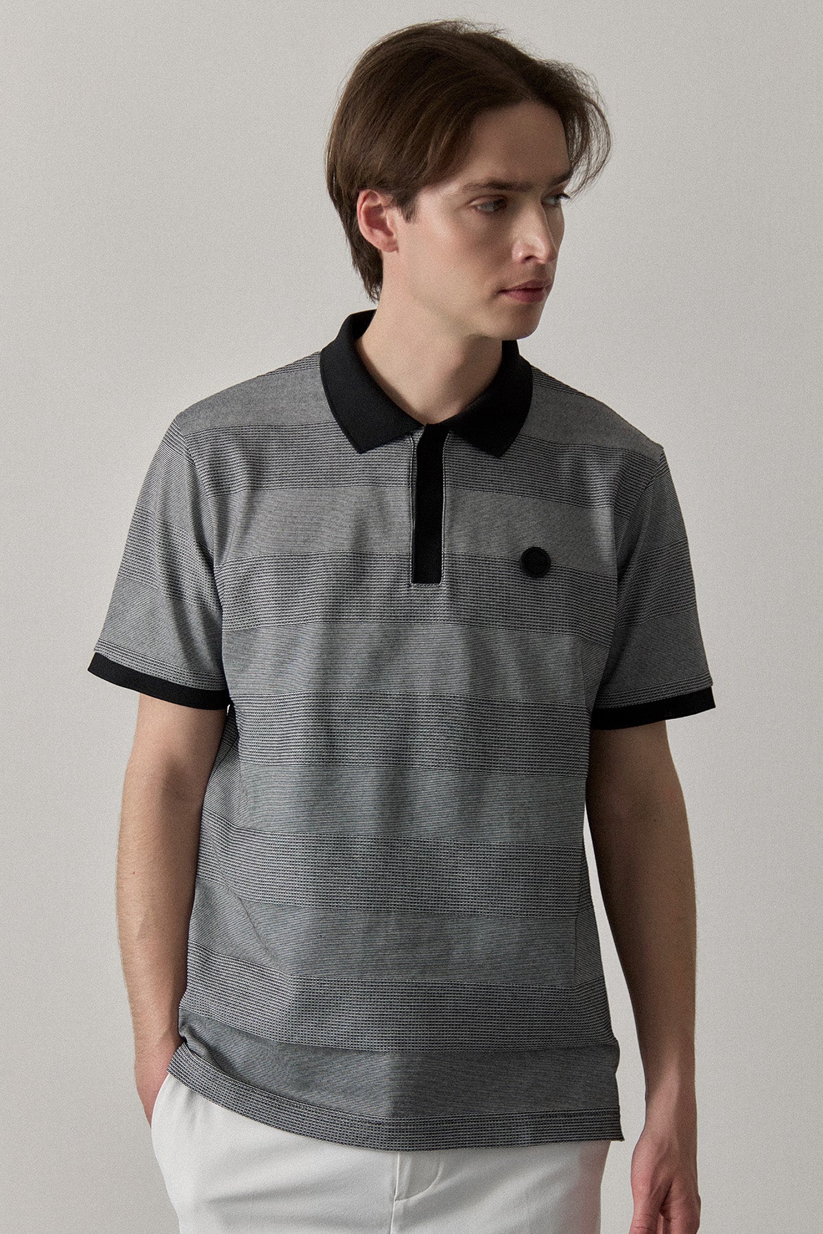 JACQUARD STRIPED POLO - Black&White