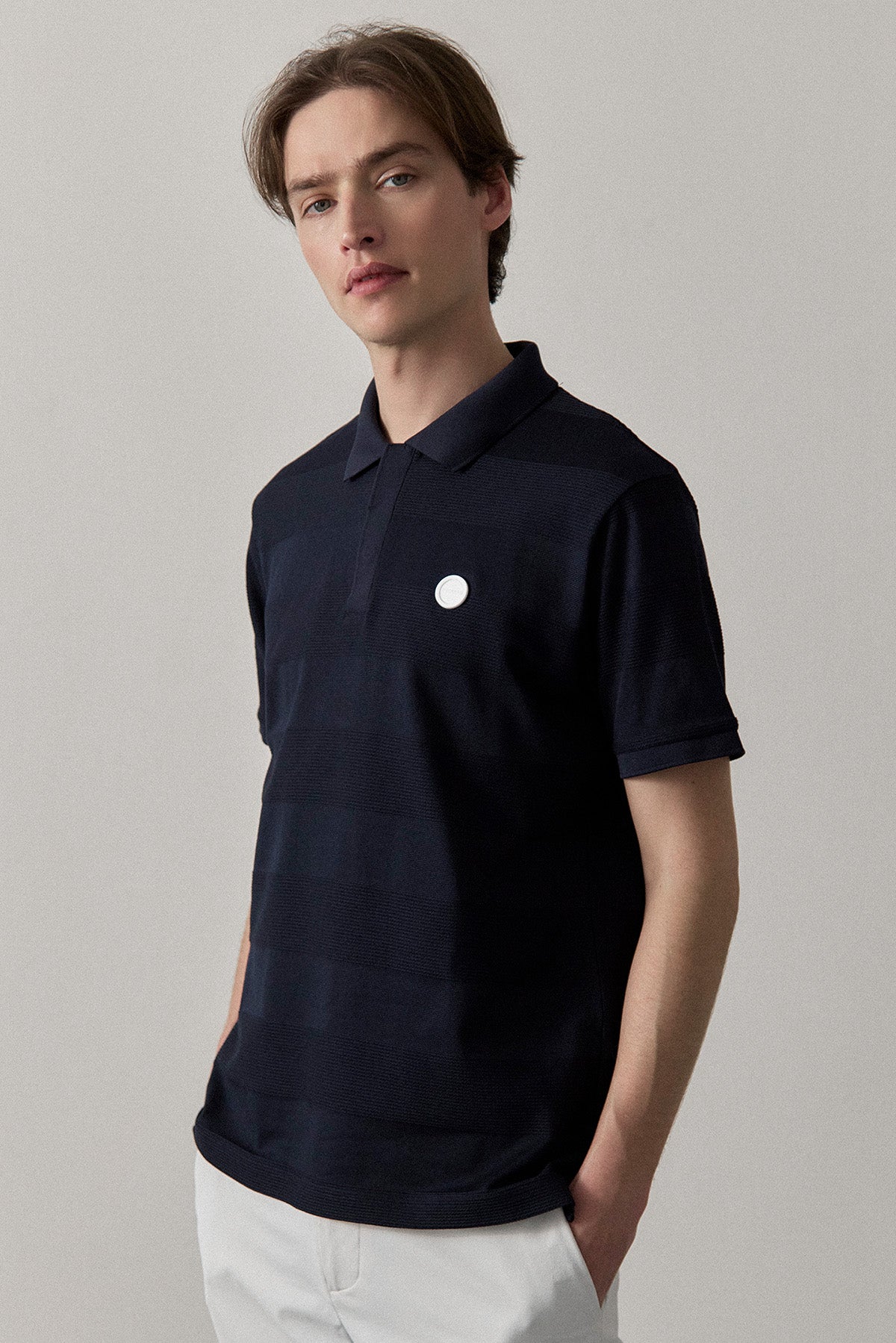 JACQUARD STRIPED POLO - Navy