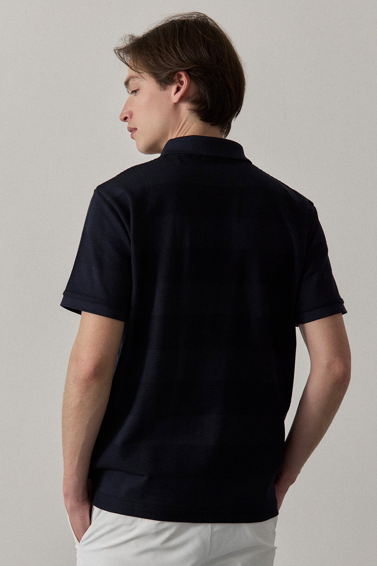 JACQUARD STRIPED POLO - Navy