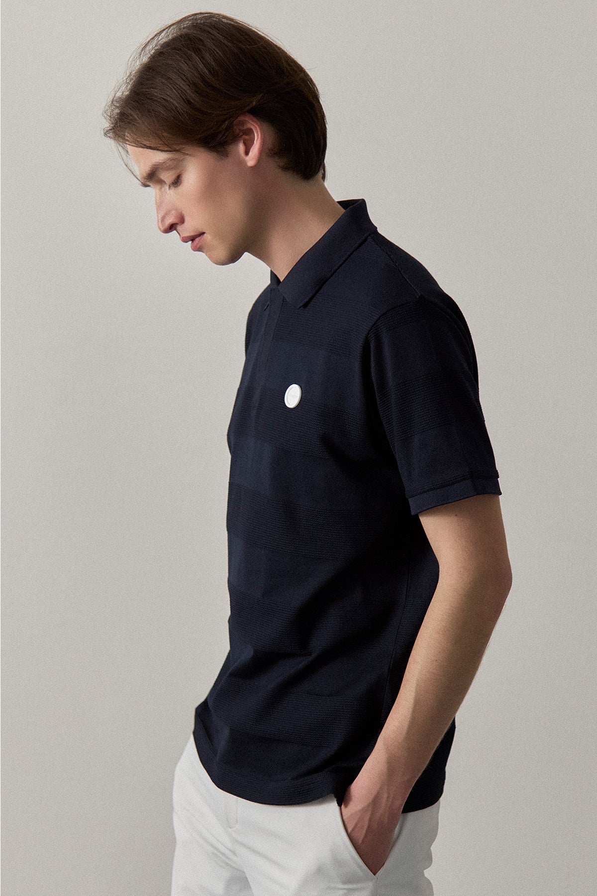 JACQUARD STRIPED POLO - Navy