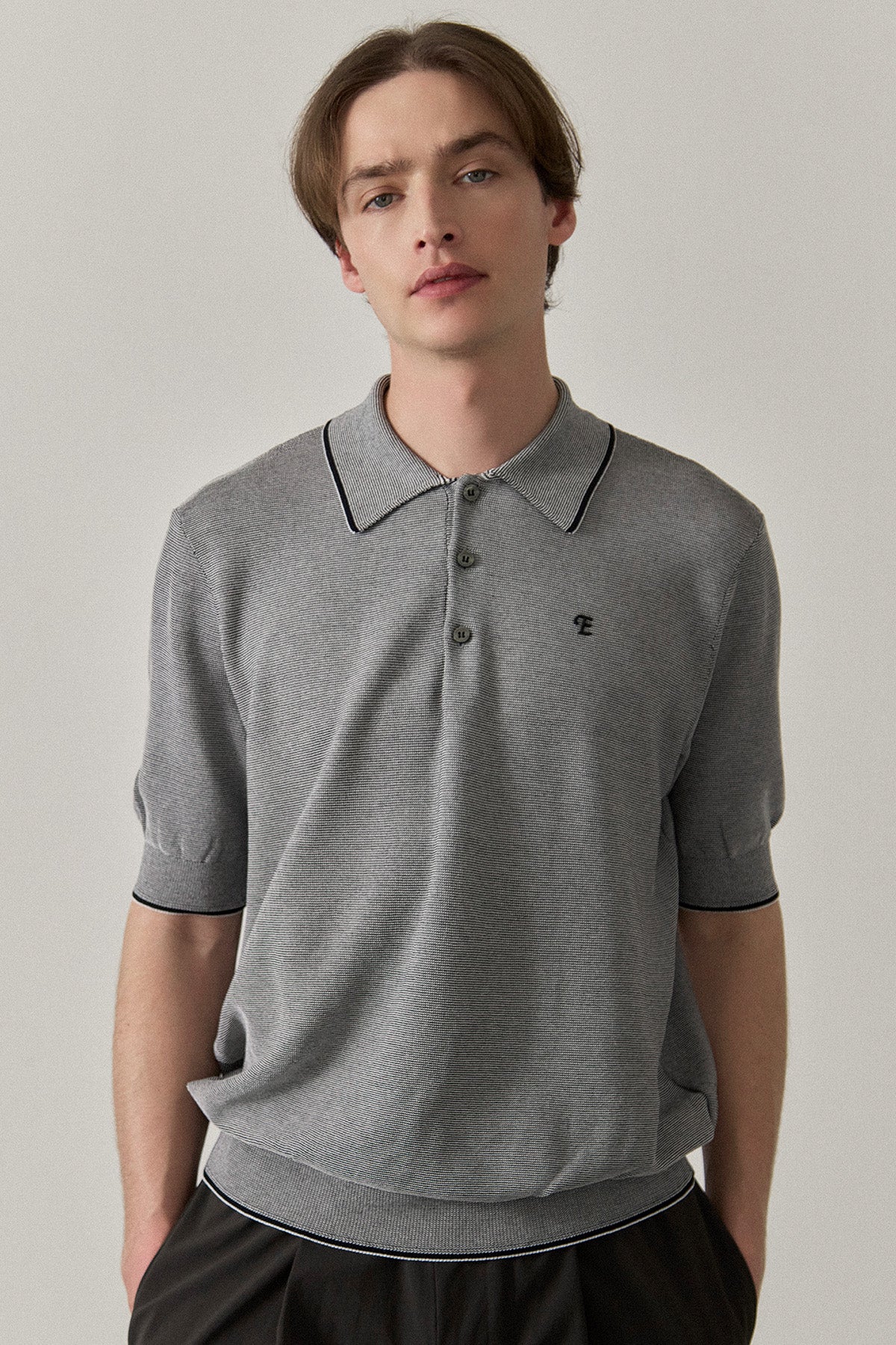 FINE WEAVE KNIT POLO - Black