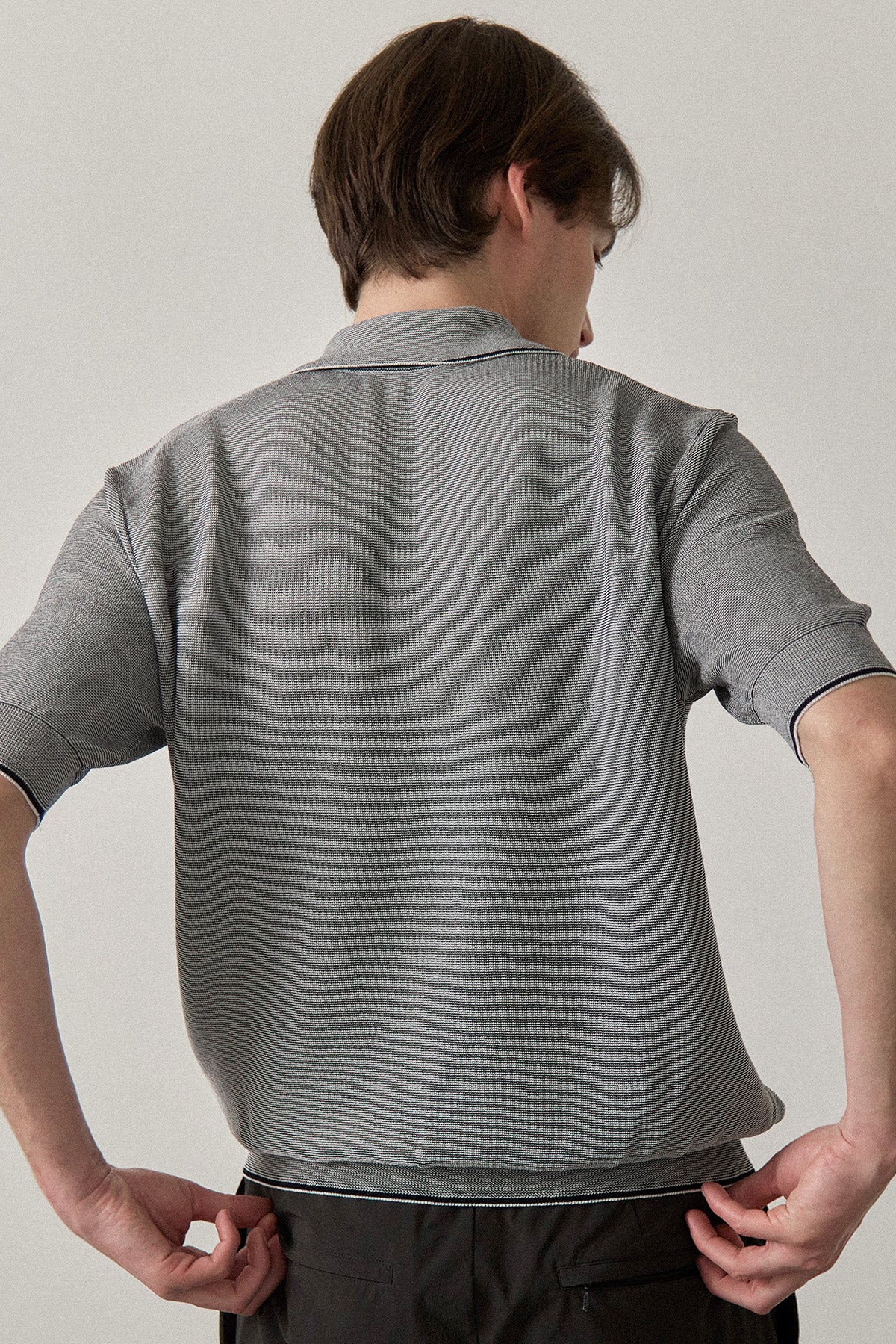 FINE WEAVE KNIT POLO - Black