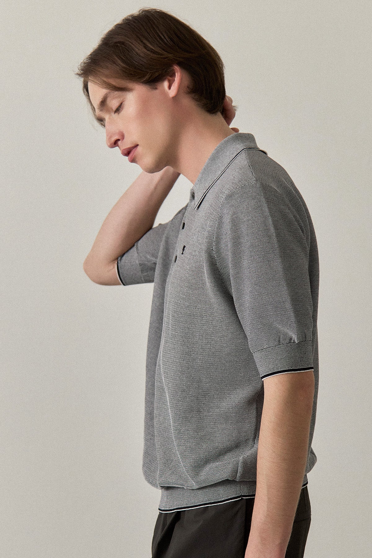 FINE WEAVE KNIT POLO - Black
