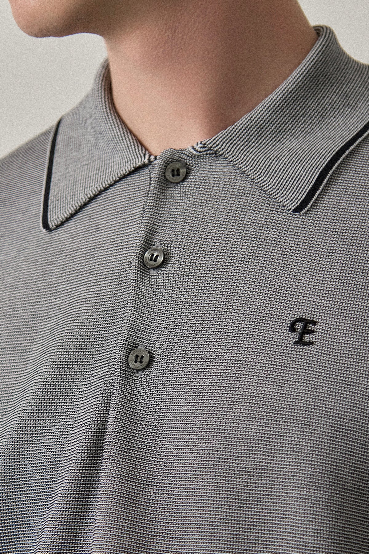 FINE WEAVE KNIT POLO - Black