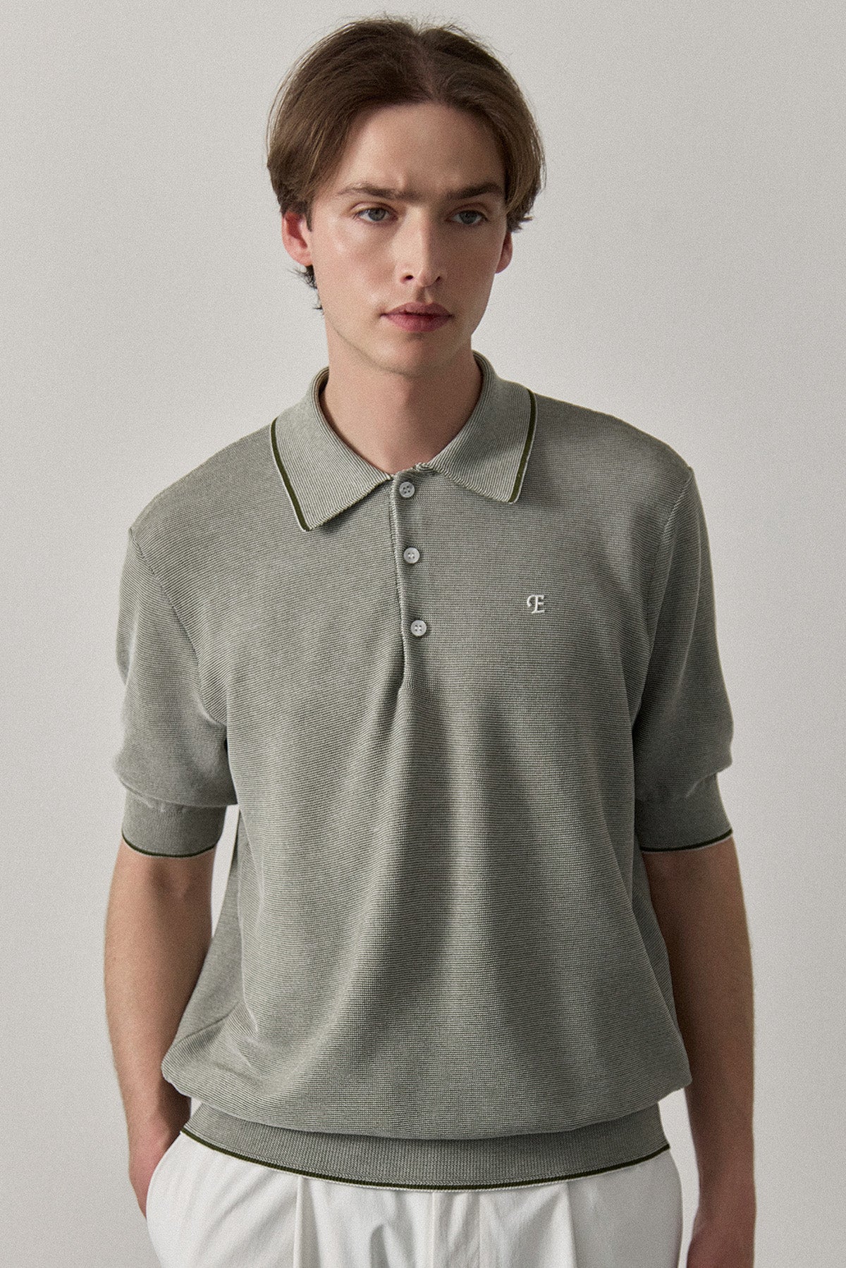 FINE WEAVE KNIT POLO - Khaki