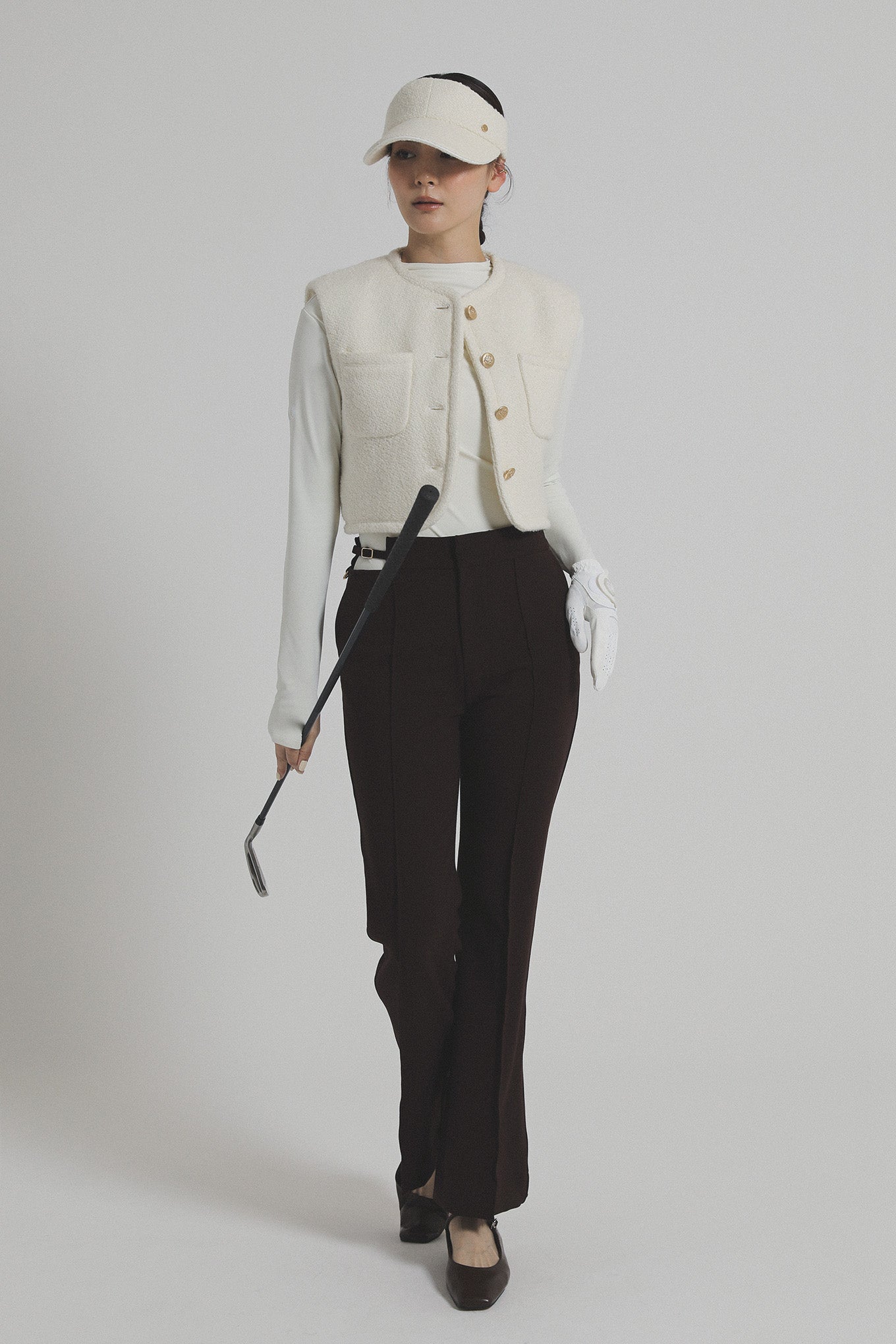 TWEED SHORT VEST - Cream