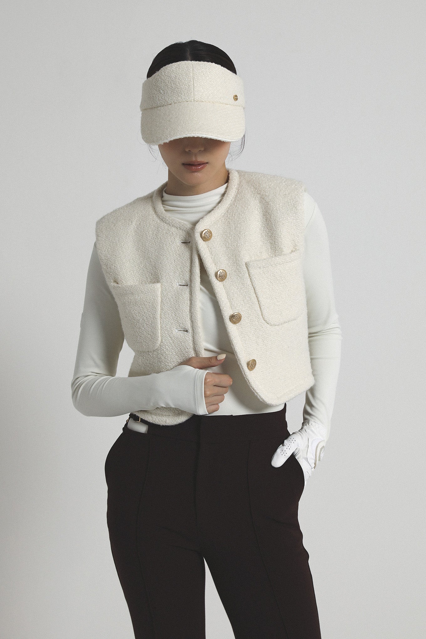 TWEED SHORT VEST - Cream