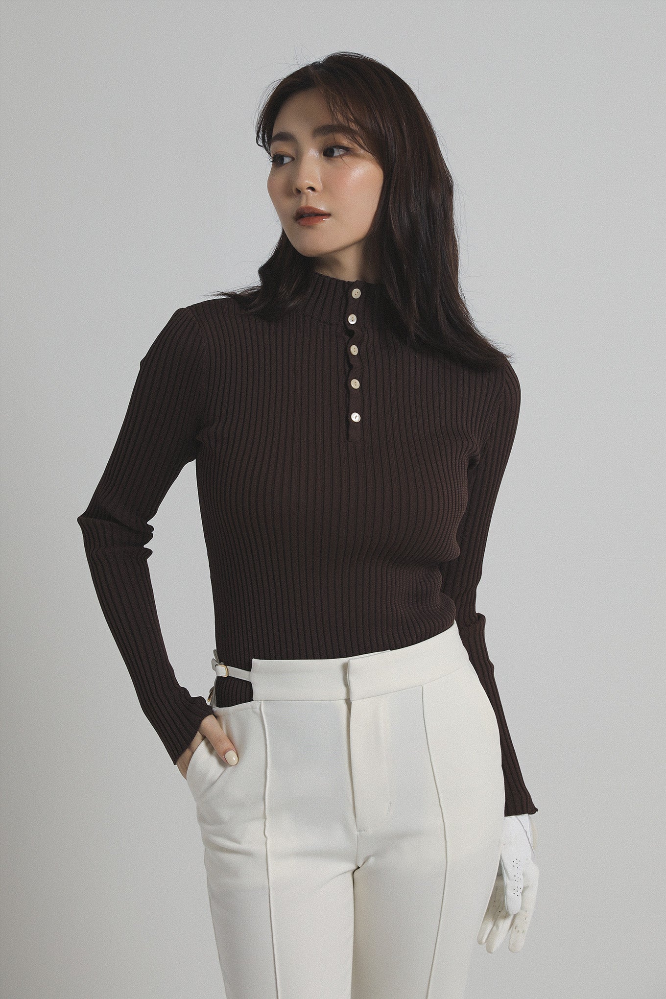 2WAY LETTER RIB KNIT - Espresso