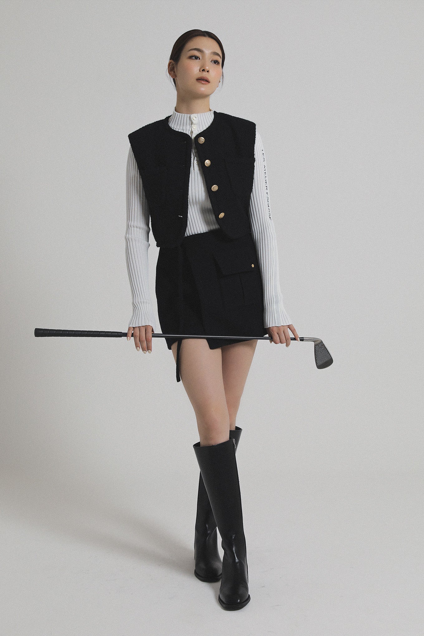 TWEED SHORT VEST - Black