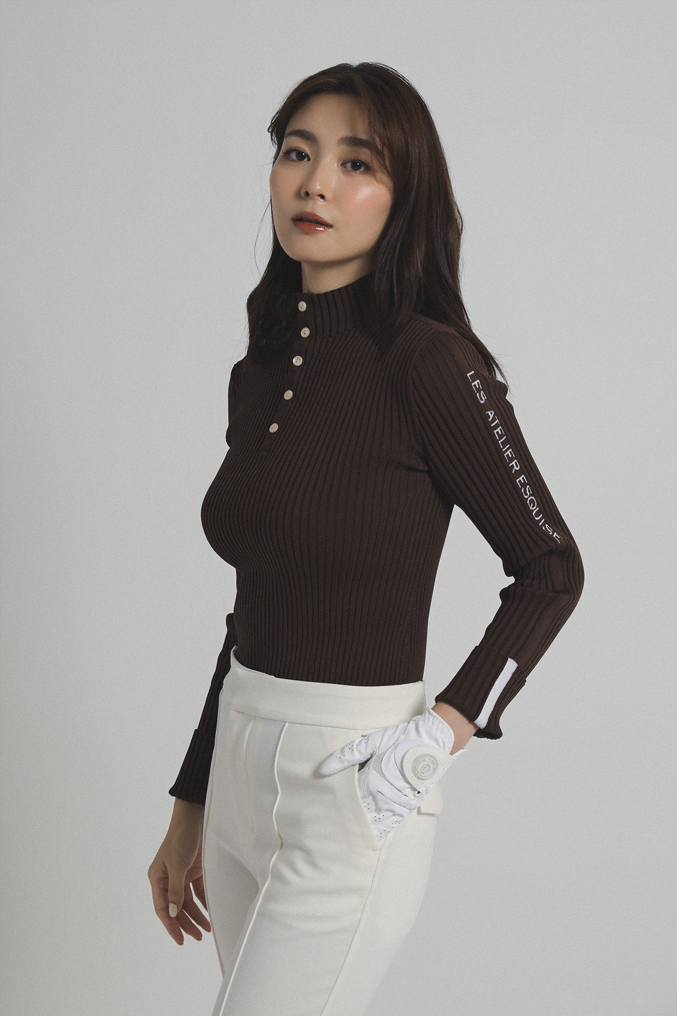 2WAY LETTER RIB KNIT - Espresso