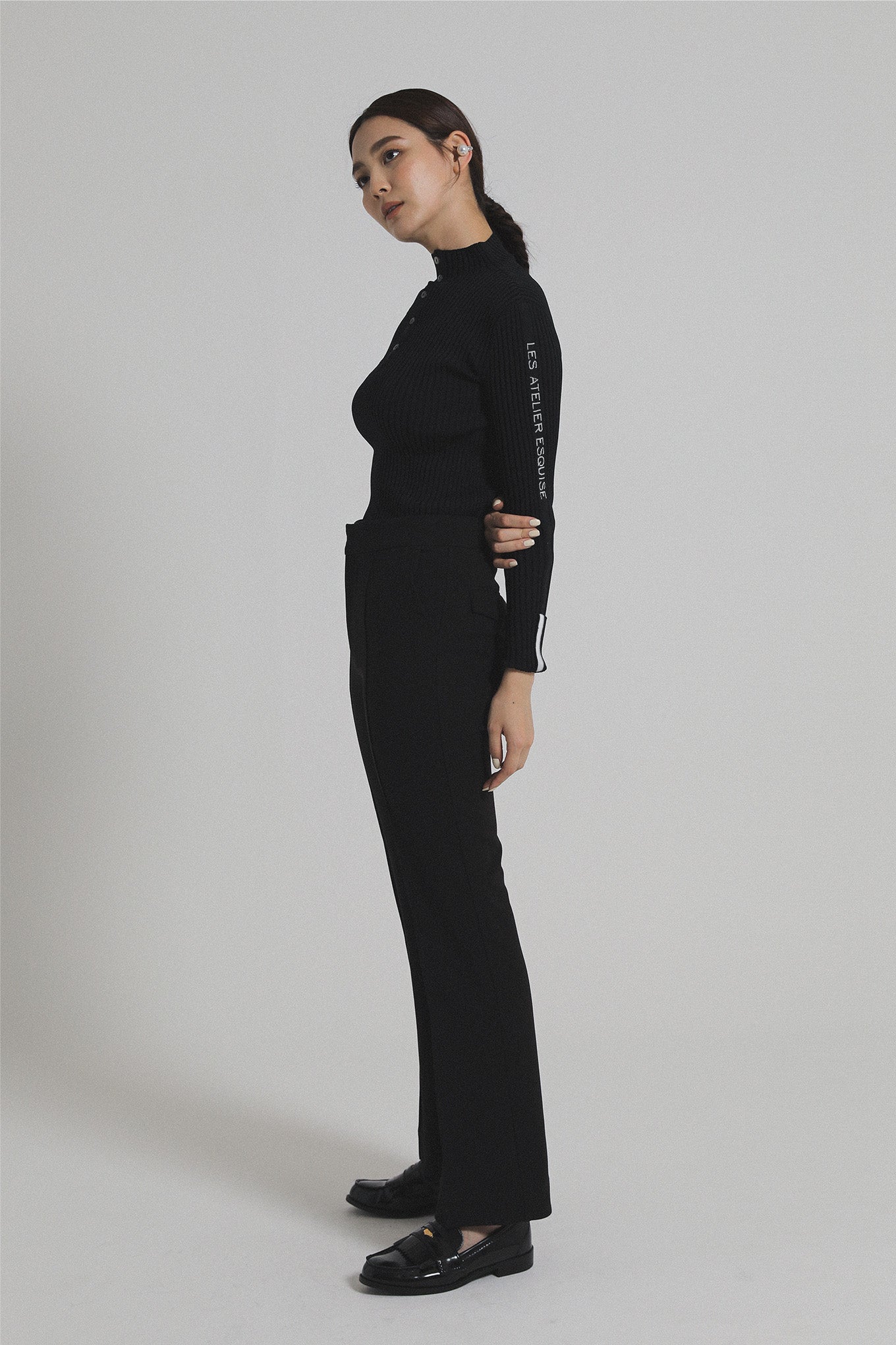 2WAY LETTER RIB KNIT - Black