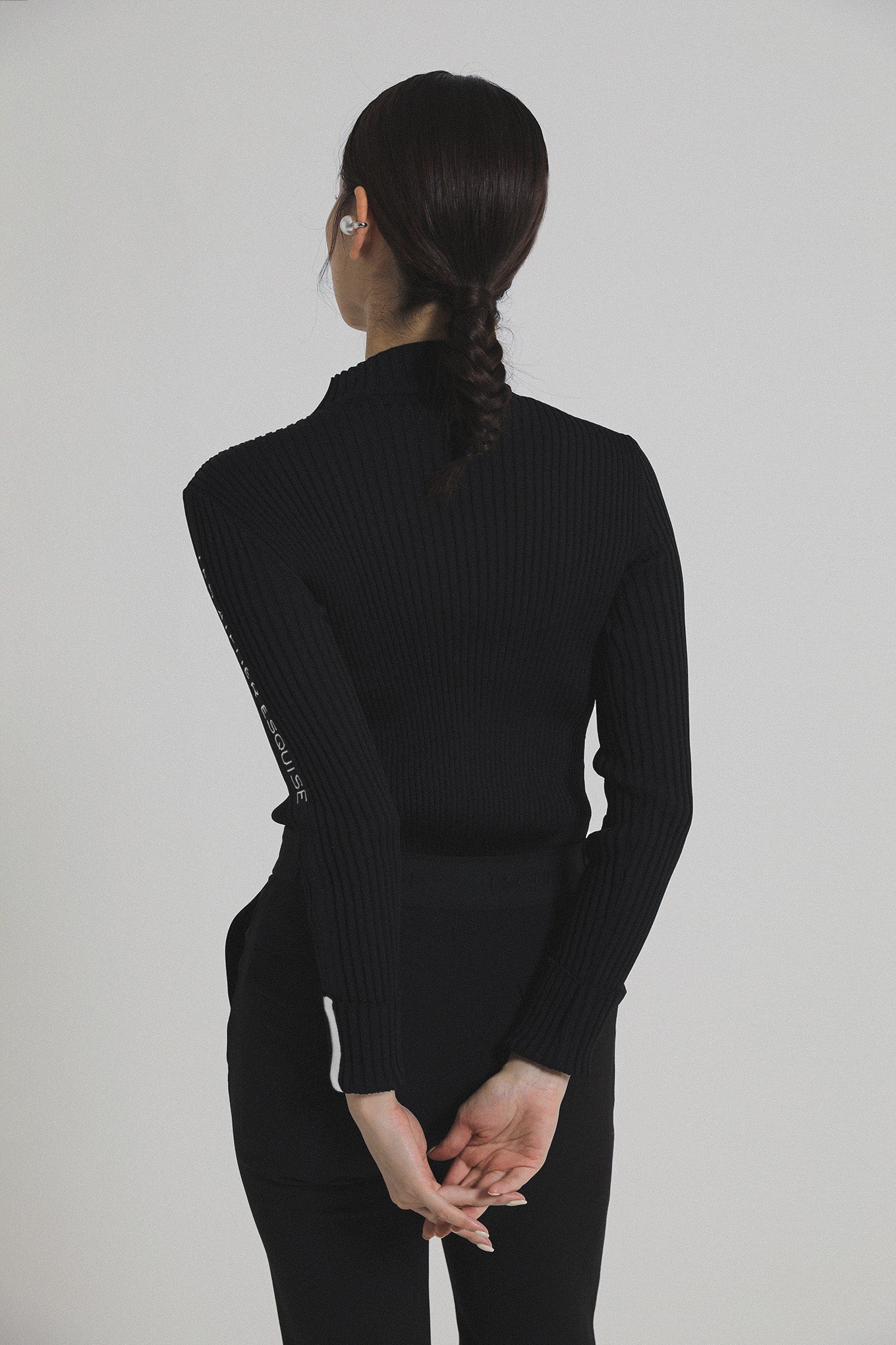 2WAY LETTER RIB KNIT - Black