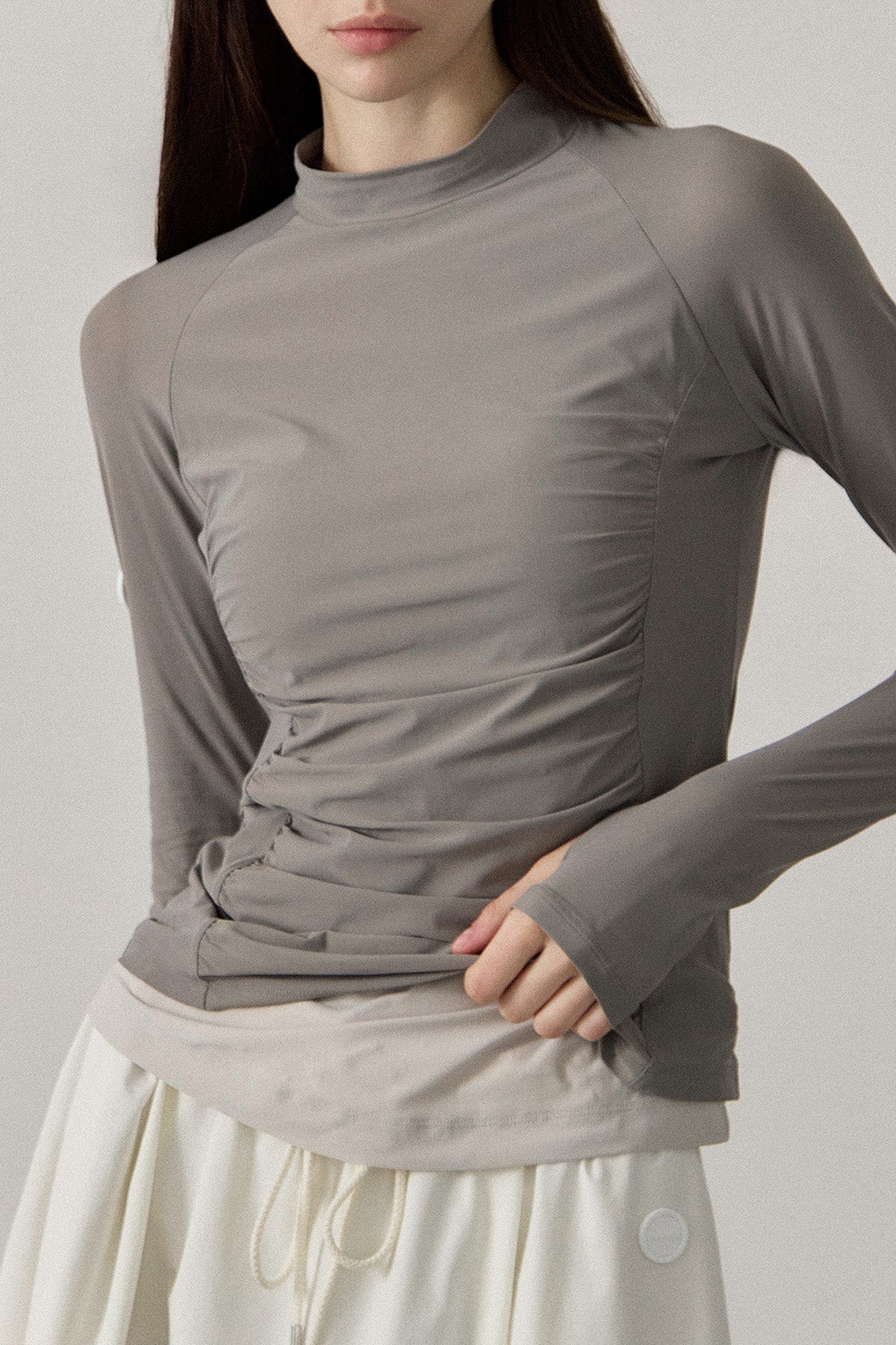 MOCKNECK GATHER TOP - Gray