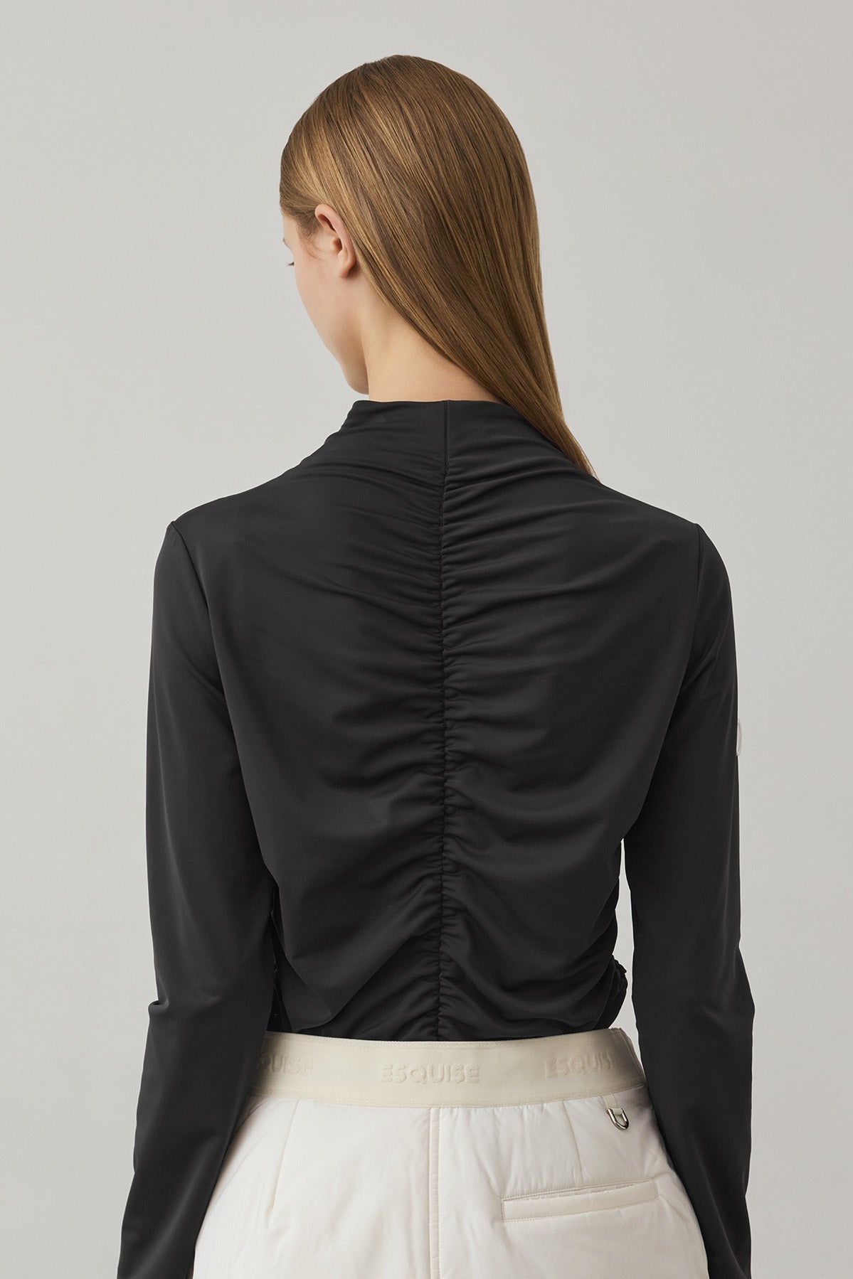 GATHER STRETCH TOP - Black