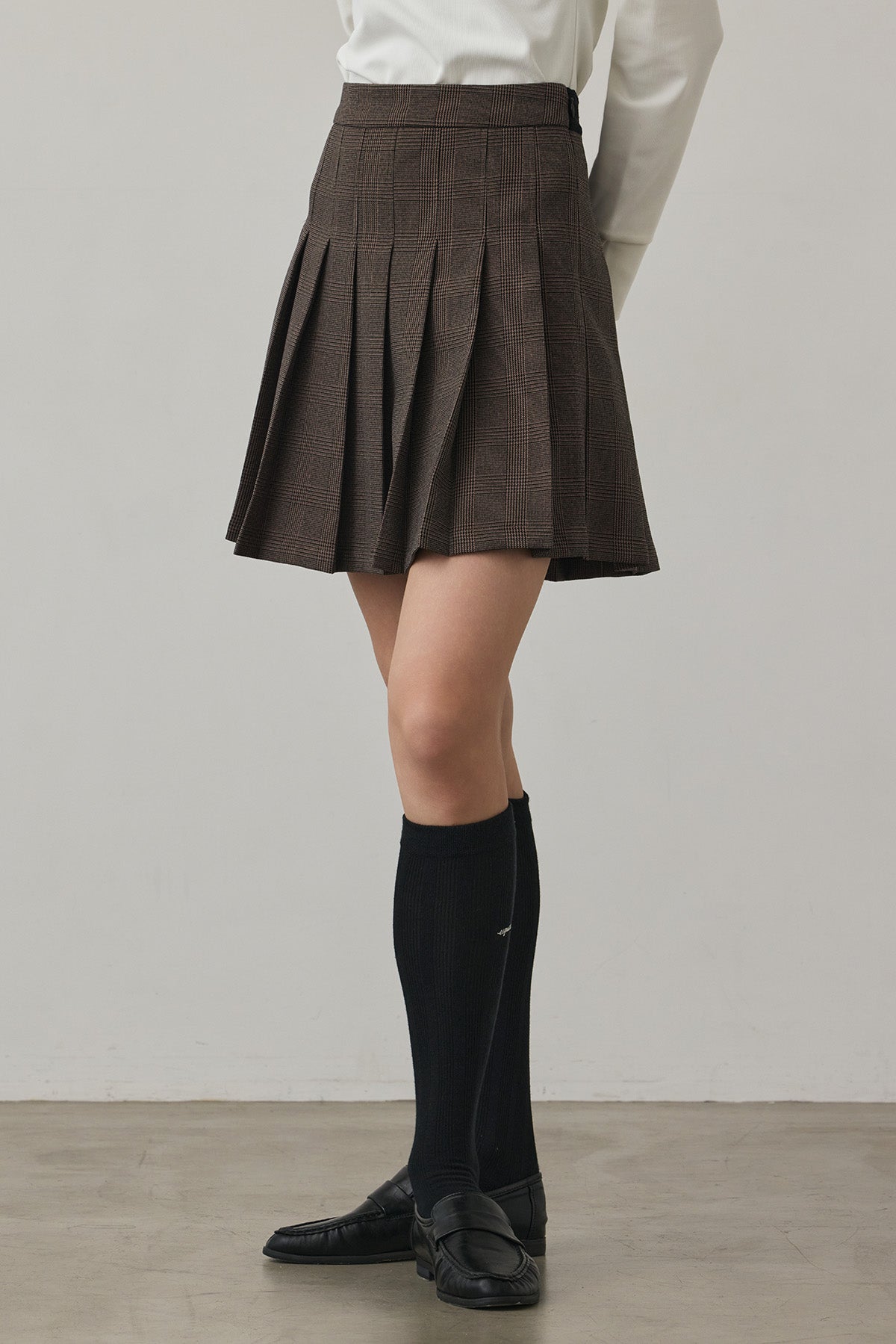 GLEN CHECK PLEATS SKIRT - Brown