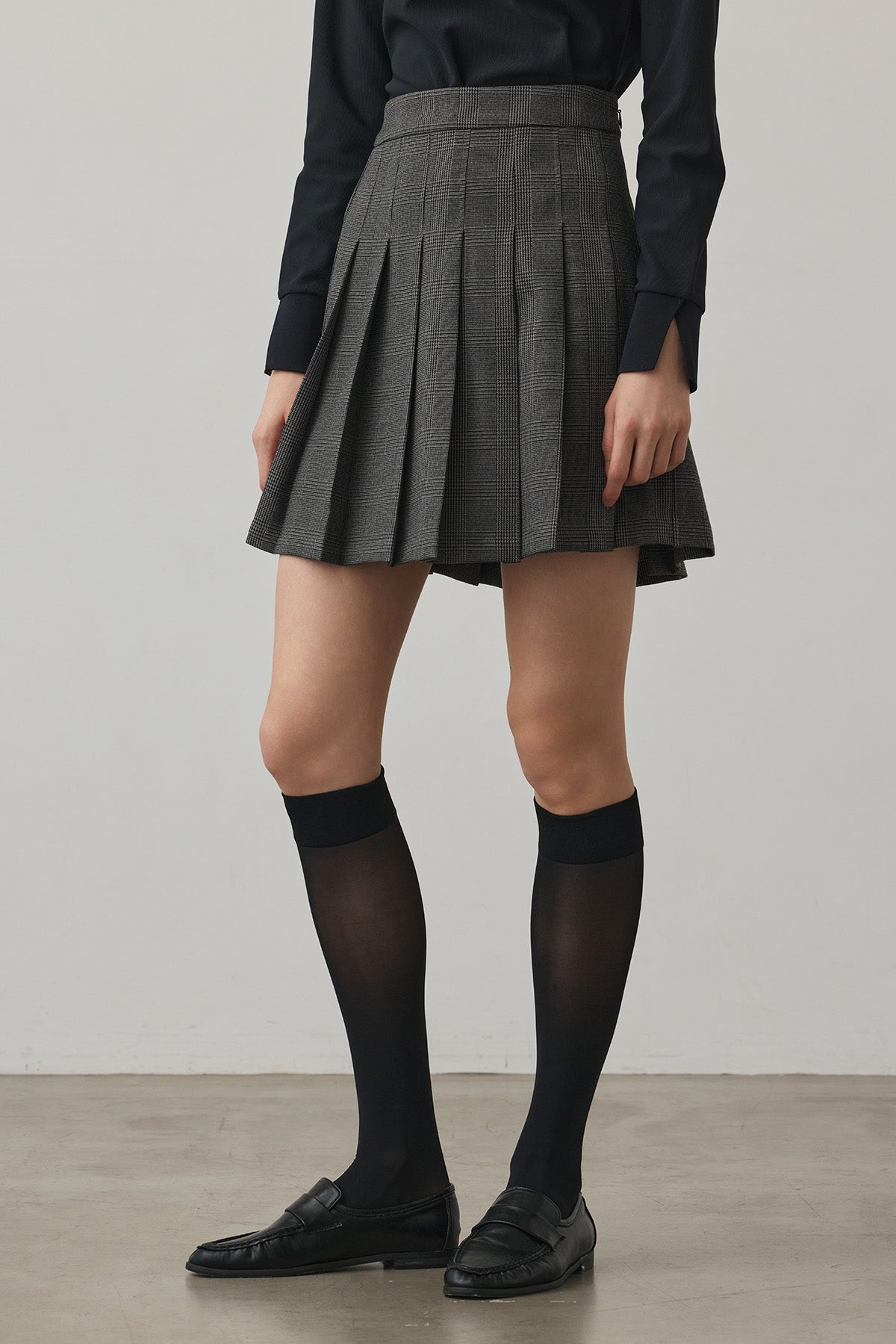 GLEN CHECK PLEATS SKIRT - Gray