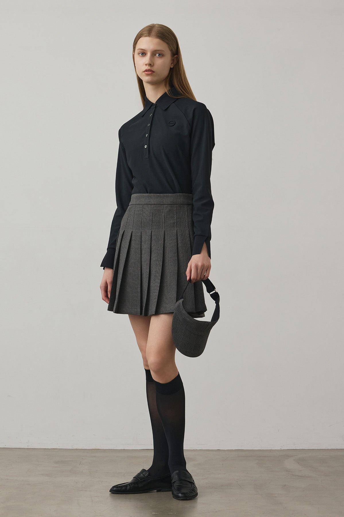 GLEN CHECK PLEATS SKIRT - Gray