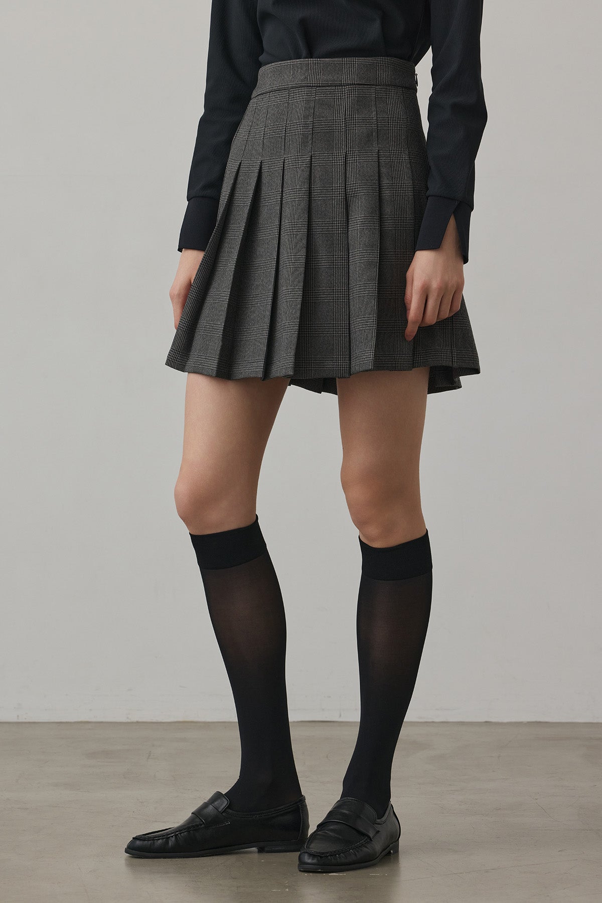 GLEN CHECK PLEATS SKIRT - Gray