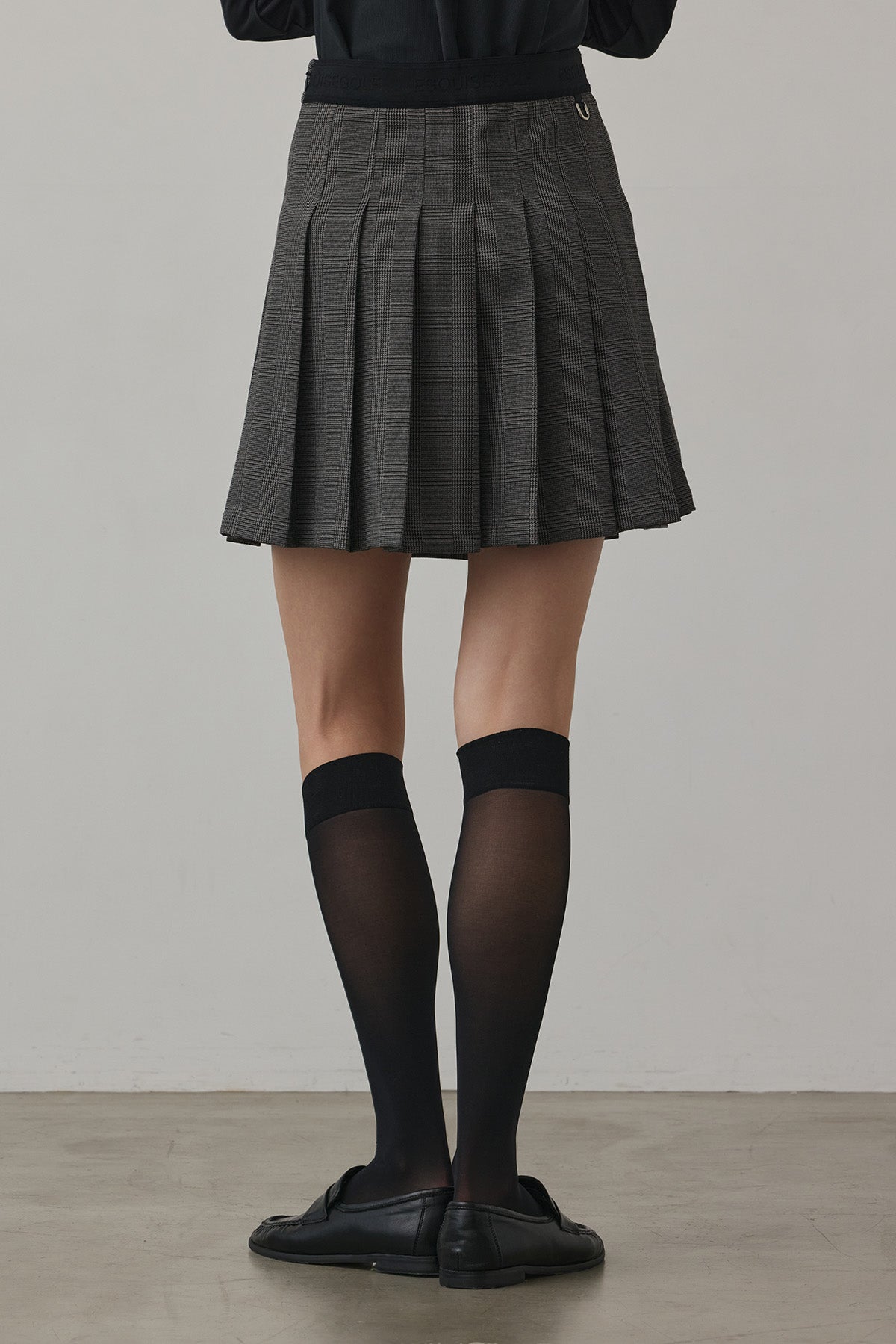 GLEN CHECK PLEATS SKIRT - Gray