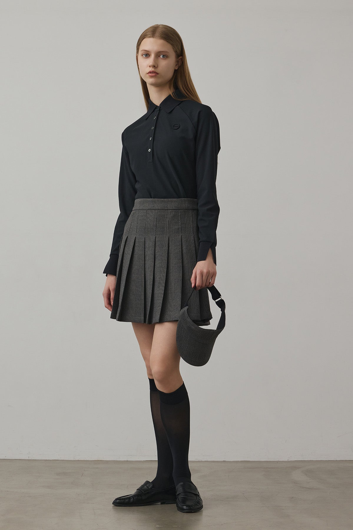 GLEN CHECK PLEATS SKIRT - Gray