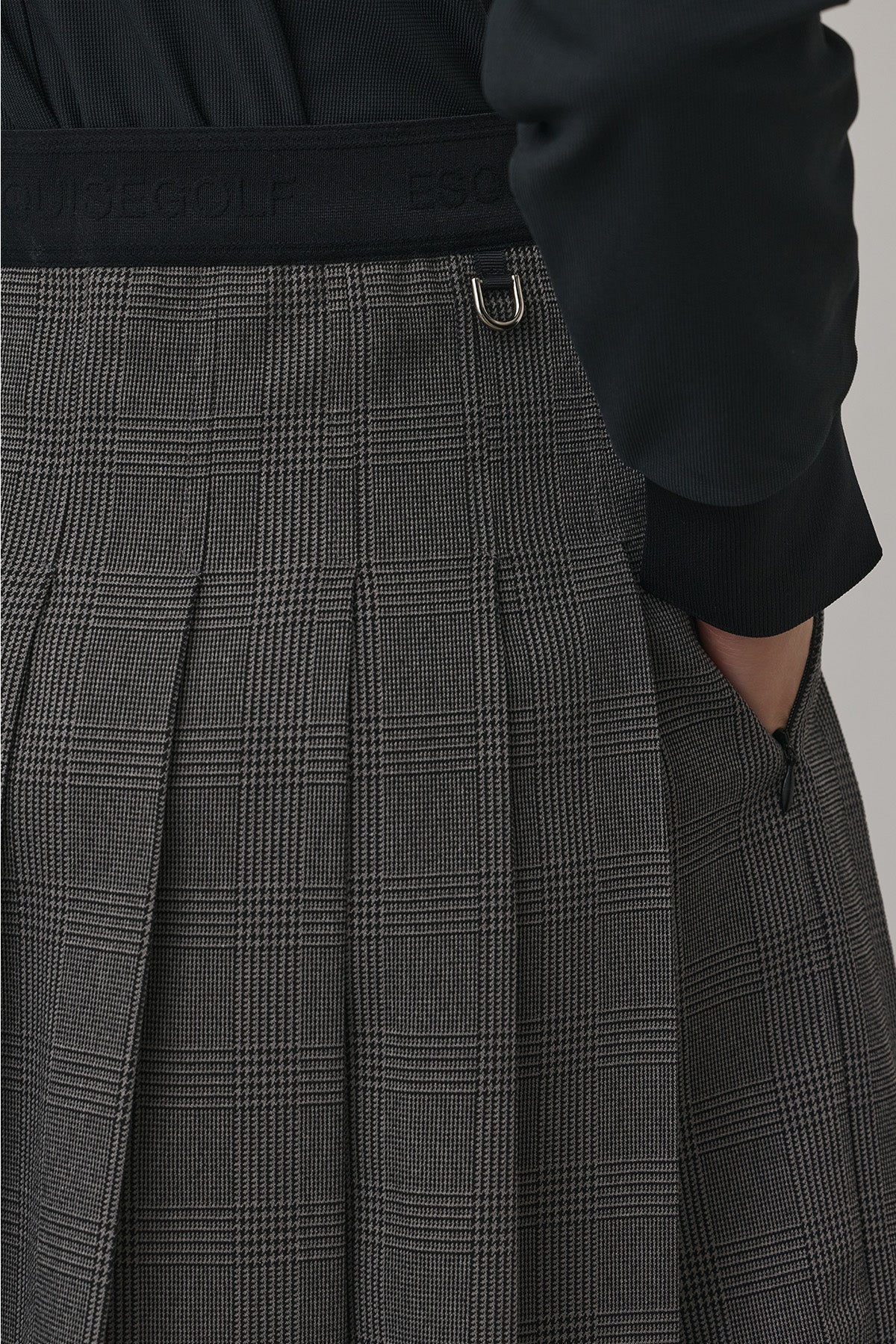 GLEN CHECK PLEATS SKIRT - Gray