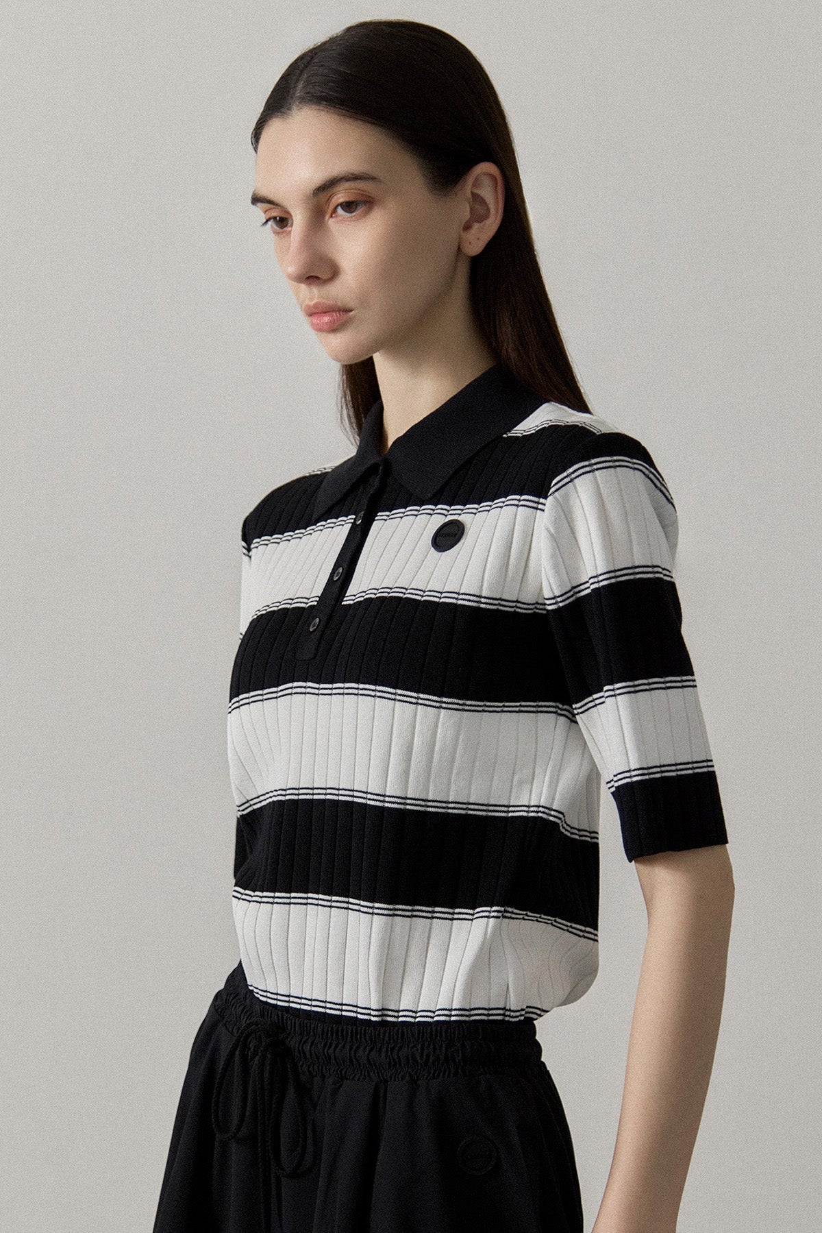 ORGANIC COTTON KNIT POLO - Black x White