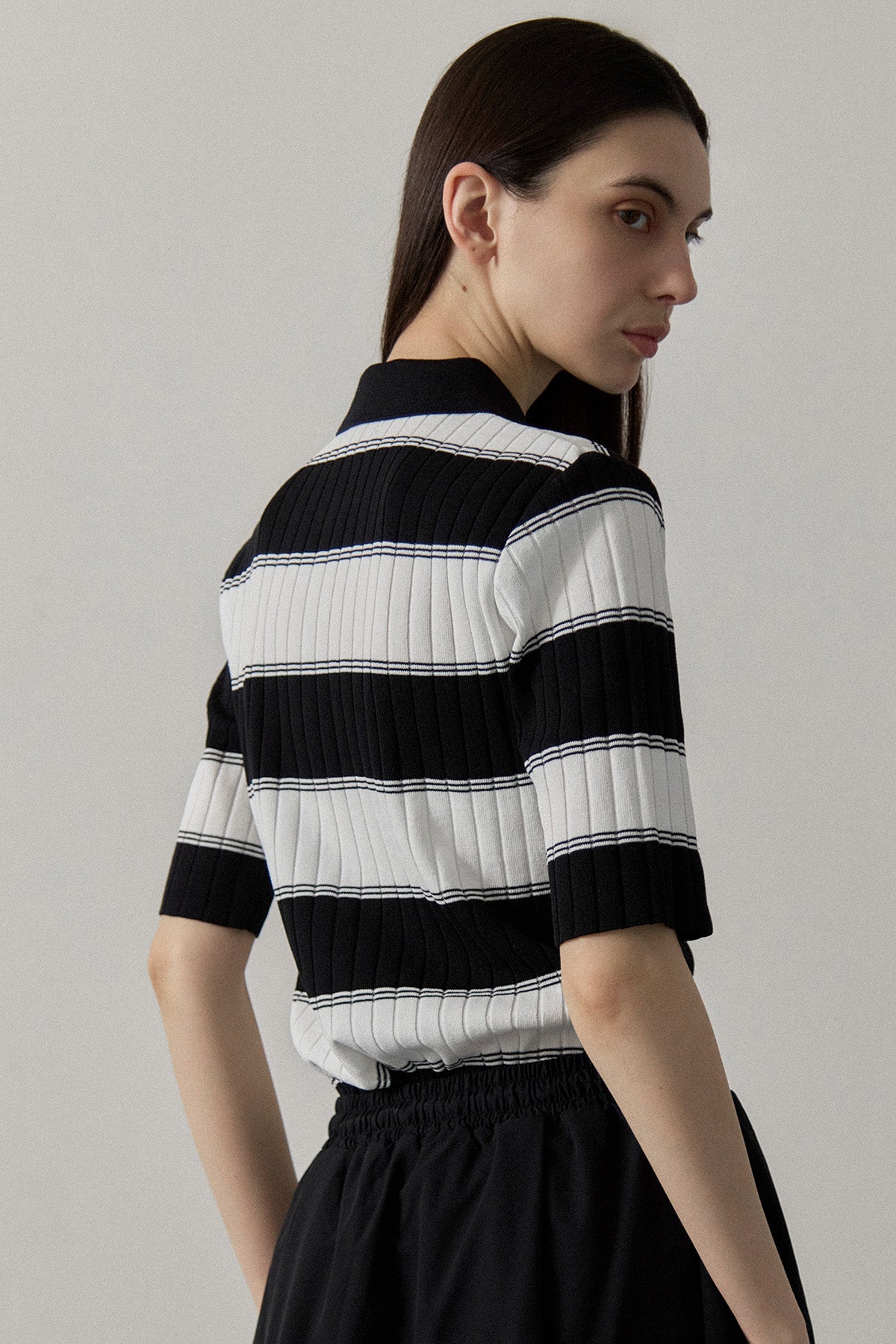 ORGANIC COTTON KNIT POLO - Black x White