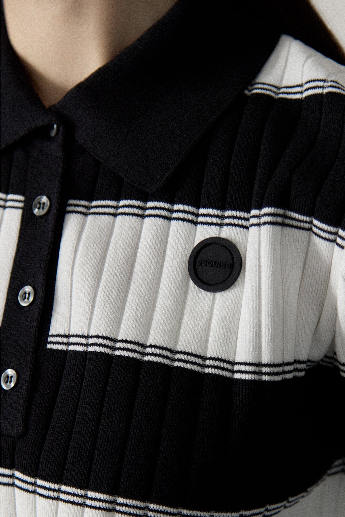 ORGANIC COTTON KNIT POLO - Black x White