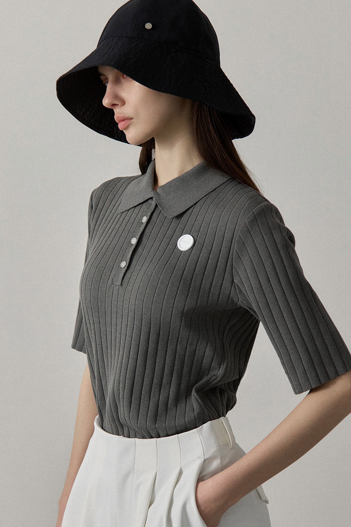 ORGANIC COTTON KNIT POLO - Gray