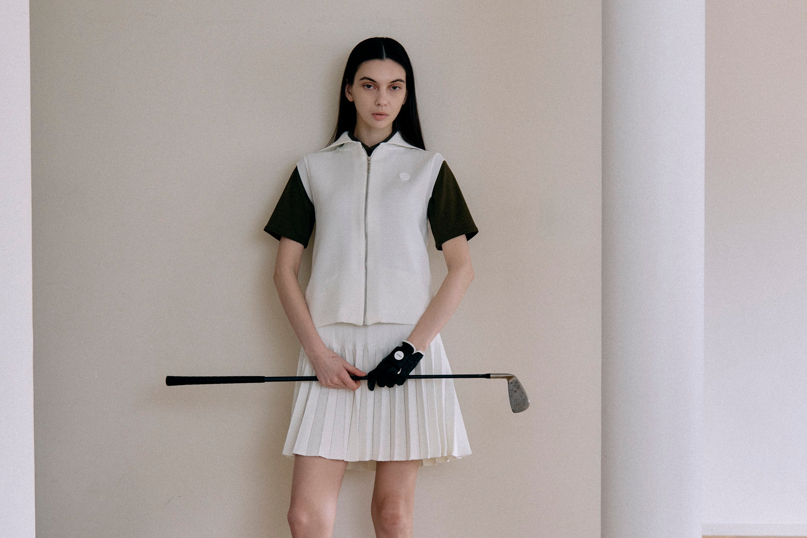 esquisegolf TIE DESIGN SHIRT TOP　ホワイト ESQUISEGOLF