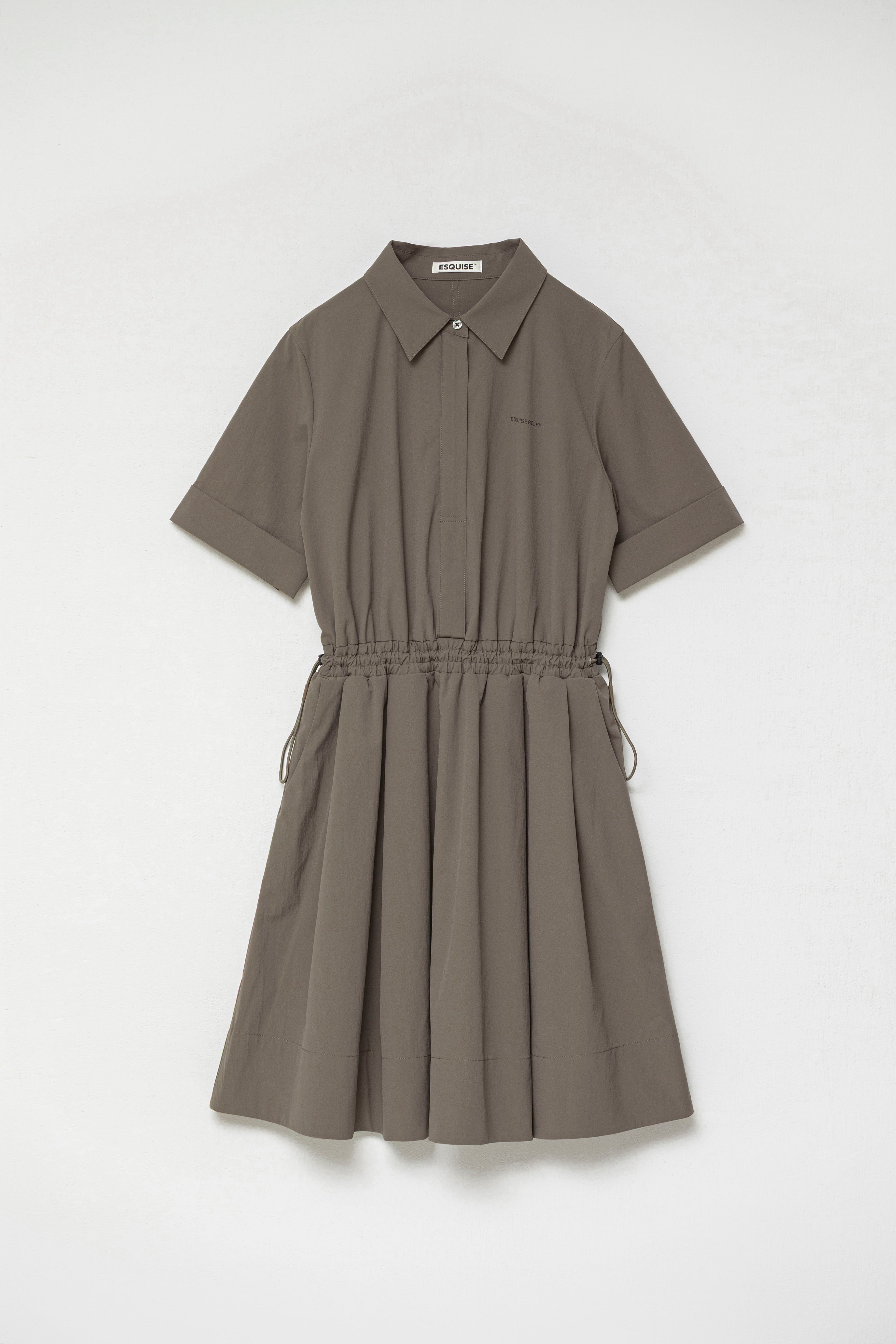 DRAWSTRING SHIRT DRESS - Brown