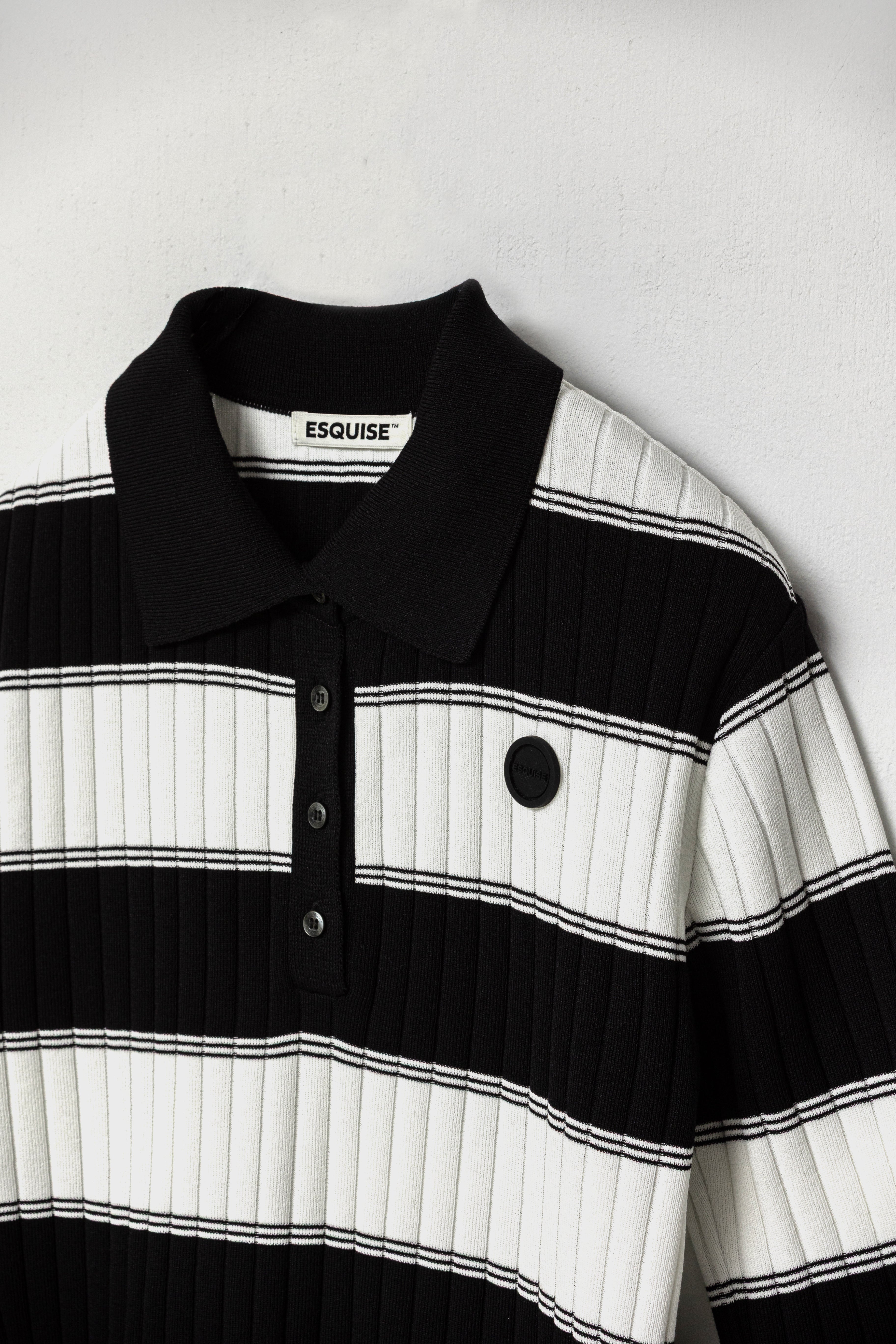 ORGANIC COTTON KNIT POLO - Black x White