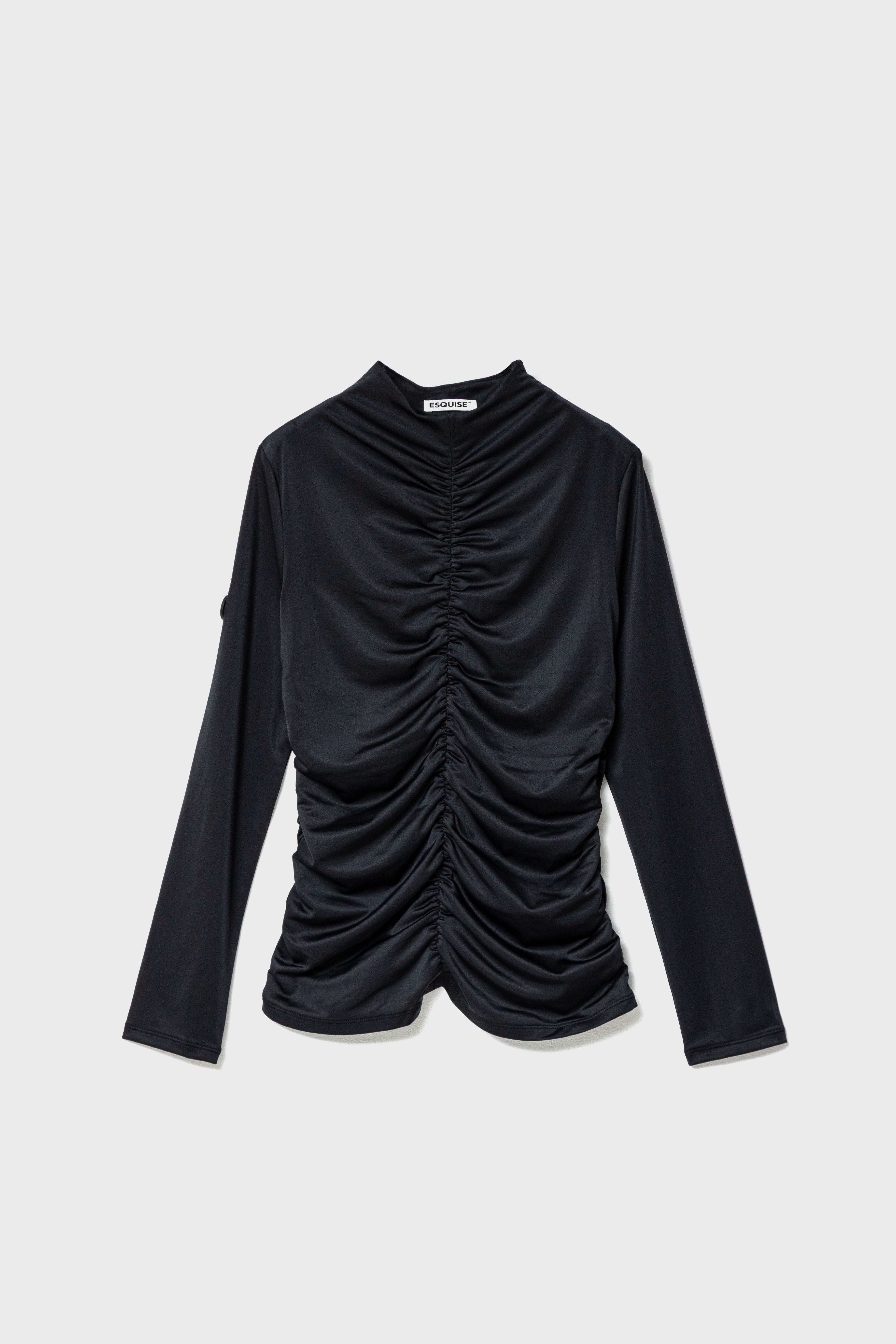GATHER STRETCH TOP - Black