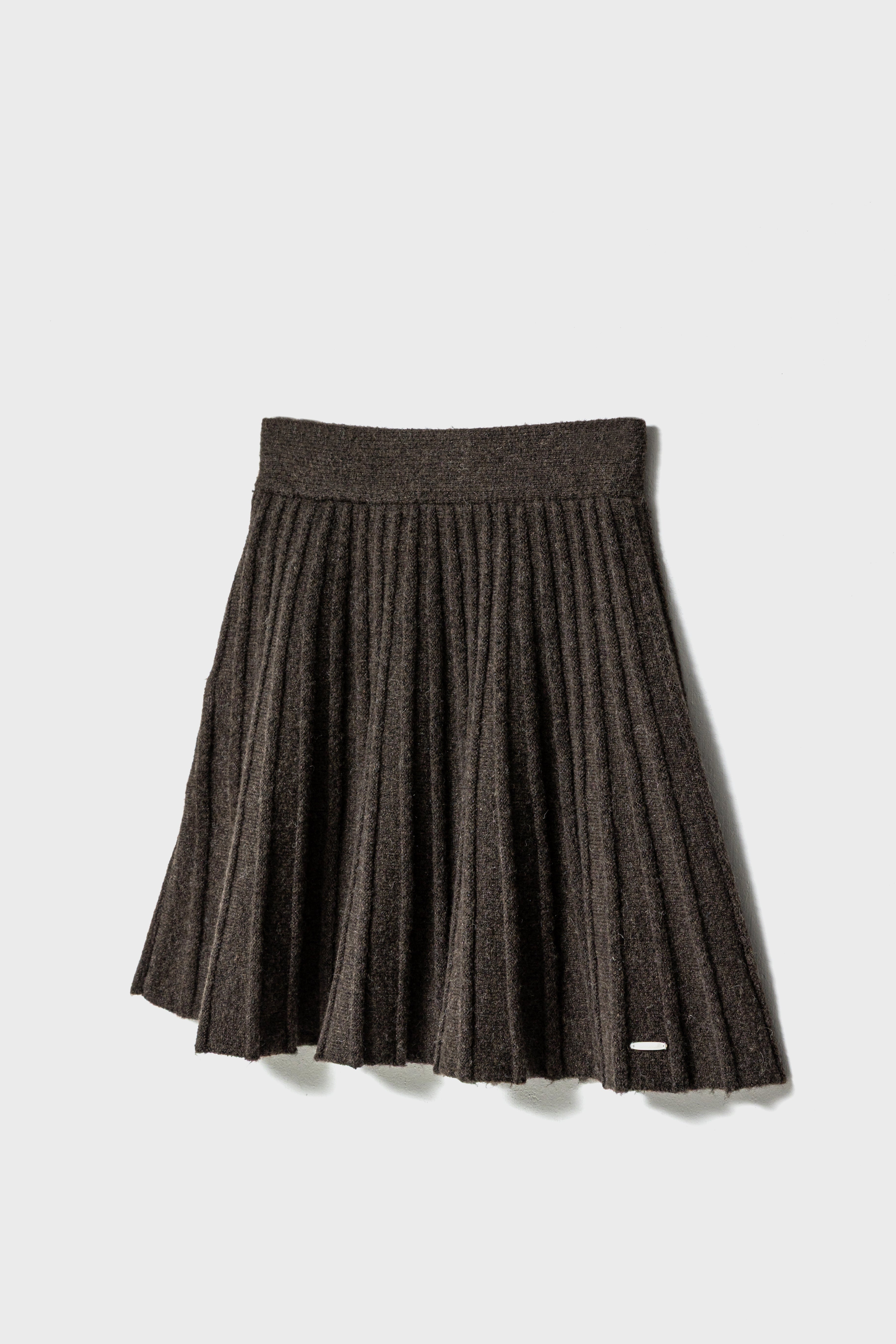 ECO-KNIT PLEATS SKIRT - Brown