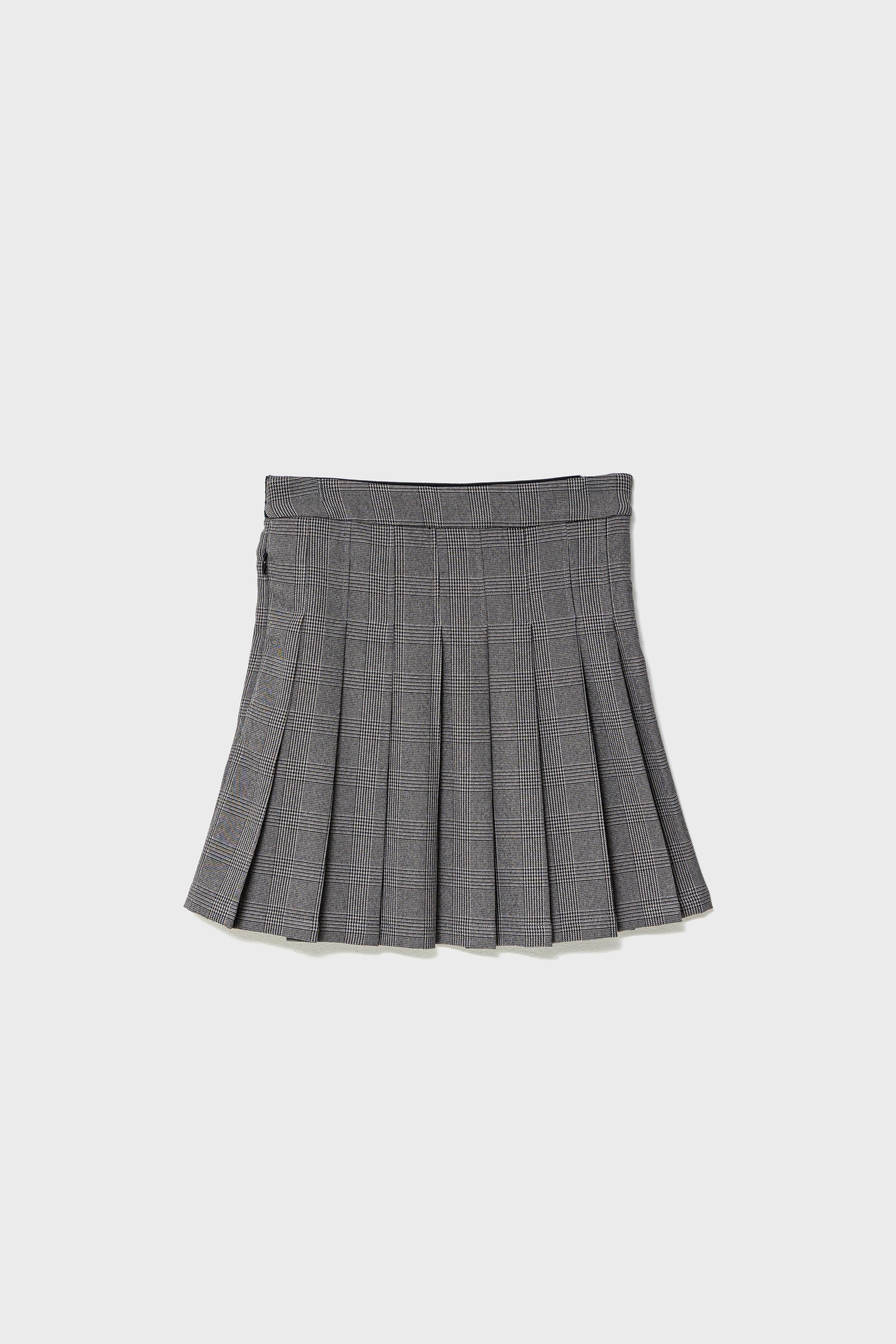 GLEN CHECK PLEATS SKIRT - Gray